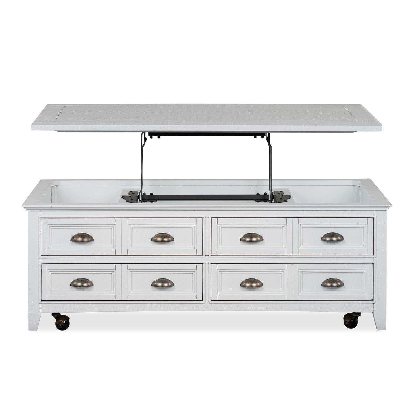 Magnussen Home Heron Cove Chalk White Lift Top Storage Cocktail Table With Casters