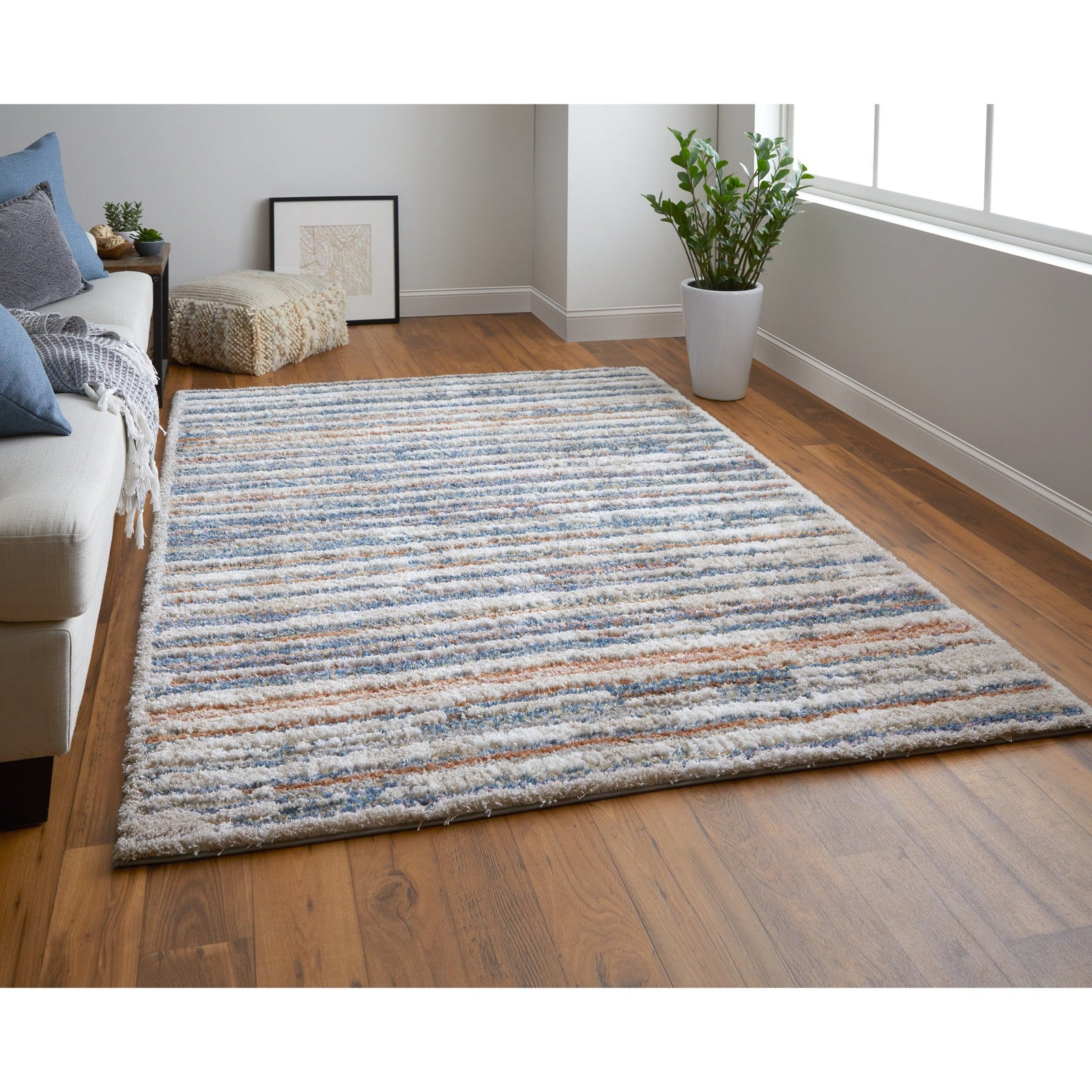 Feizy Mynka 39IEF Transitional Stripes in Ivory/Blue/Orange