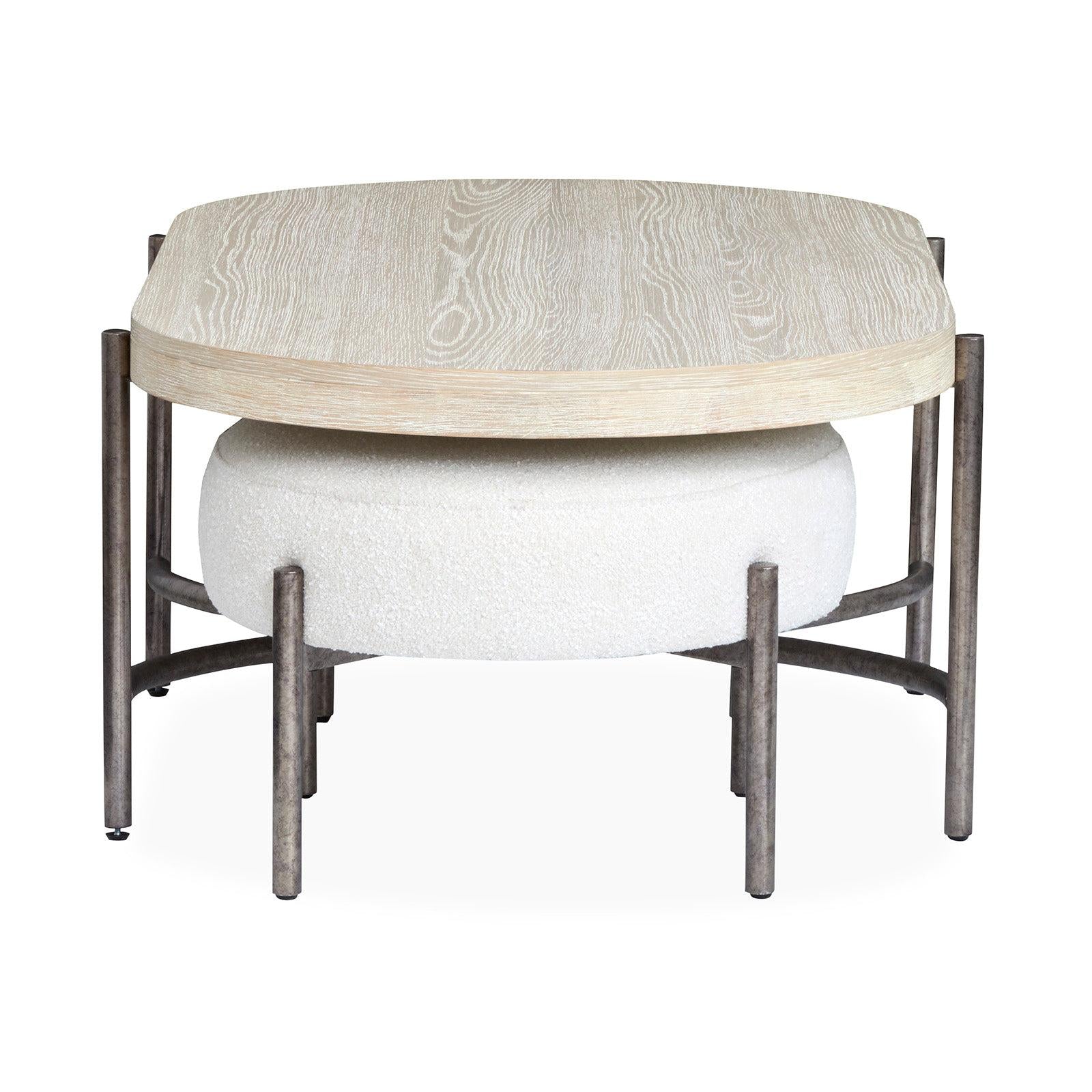 Magnussen Home Jennings Edgecomb Grey And Weathered Antique Nickel Oval Cocktail Table With 2 Ottomans