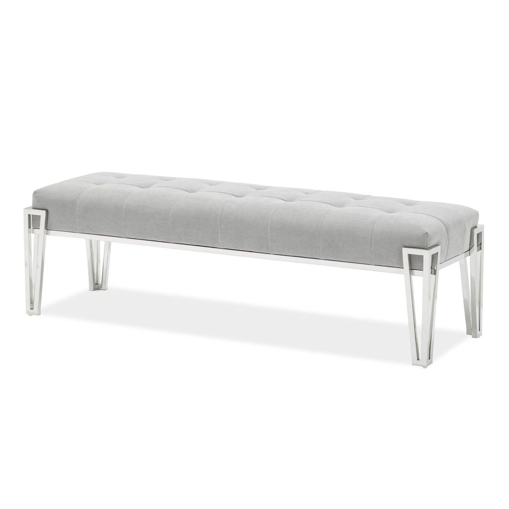 Michael Amini Rose Velvet Accent Bench - Gray/Chrome