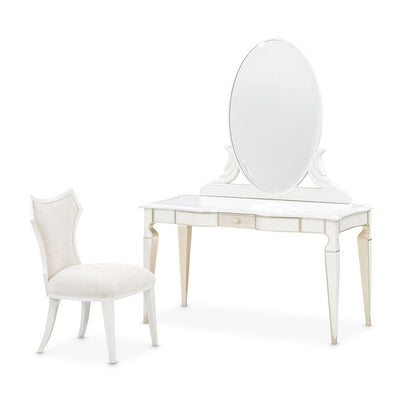 Michael Amini La Marisia Vanity Set with Mirror & Chair - Creamy Pearl