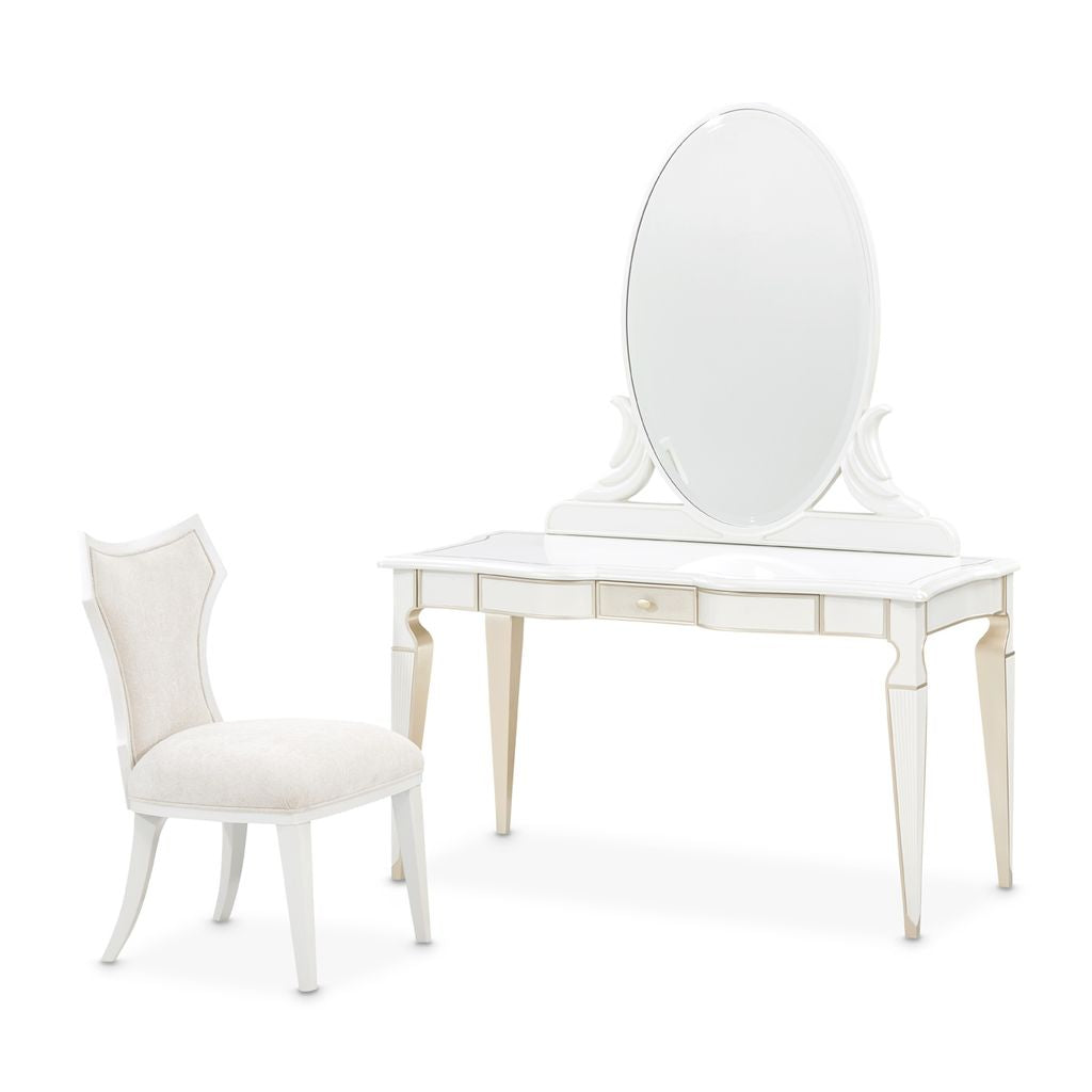 Michael Amini La Marisia Vanity Set with Mirror & Chair - Creamy Pearl