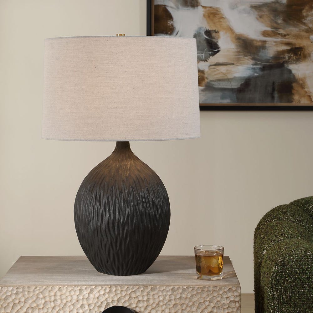 Uttermost Levee Satin Black Table Lamp