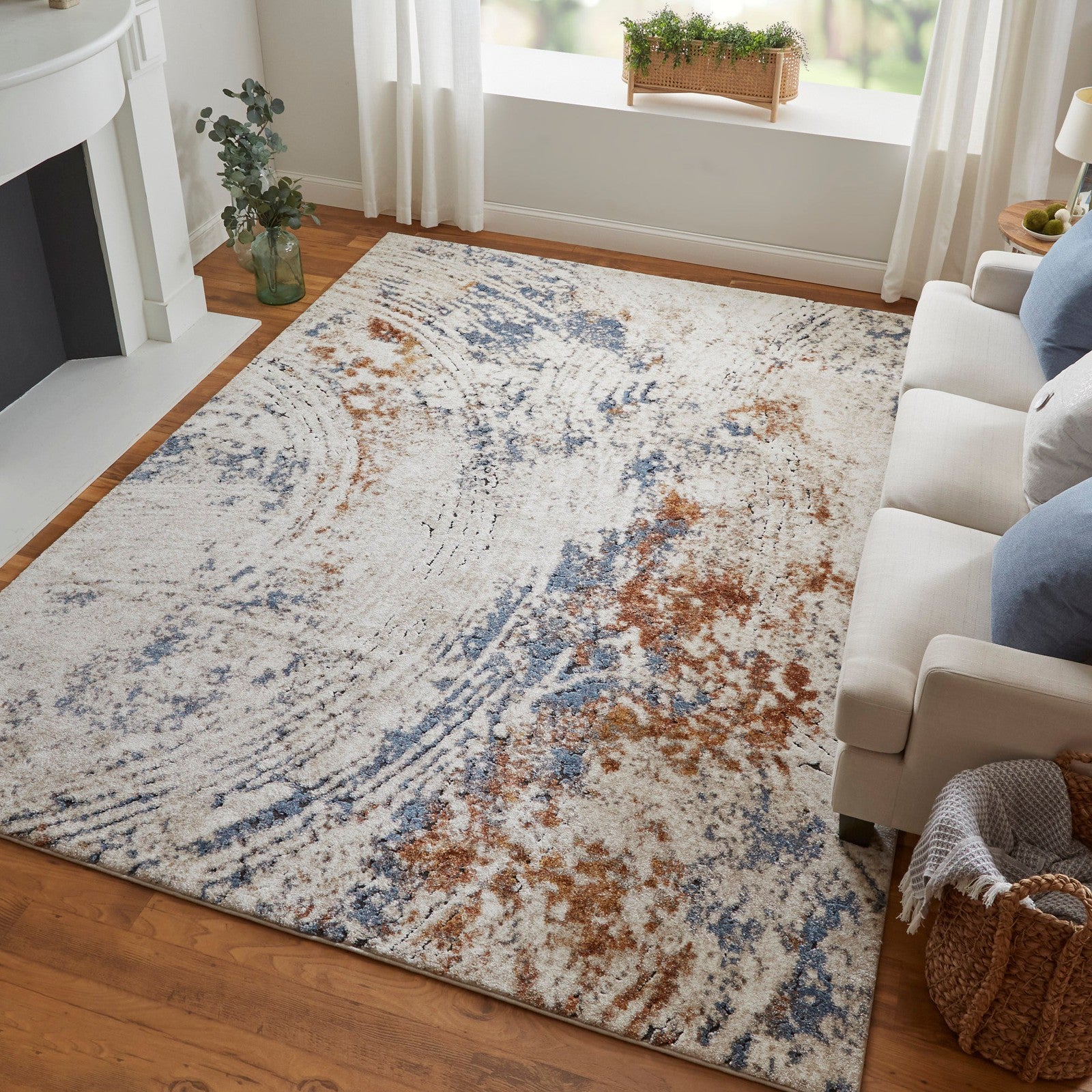 Feizy Gilmore 39MMF Modern Abstract in Ivory/Blue/Orange