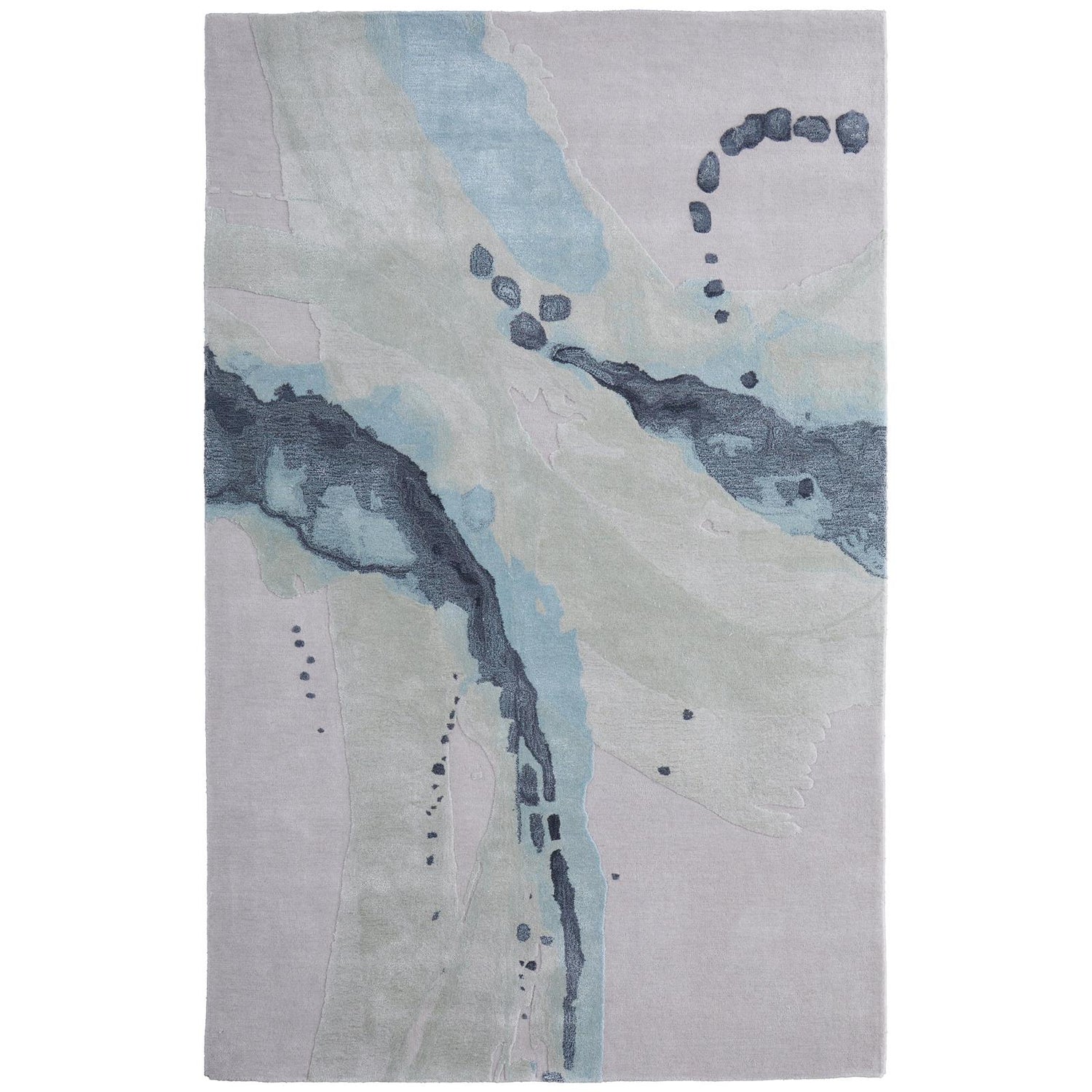 Feizy Kawai 8986F Modern Abstract Rug in Green/Blue/Ivory
