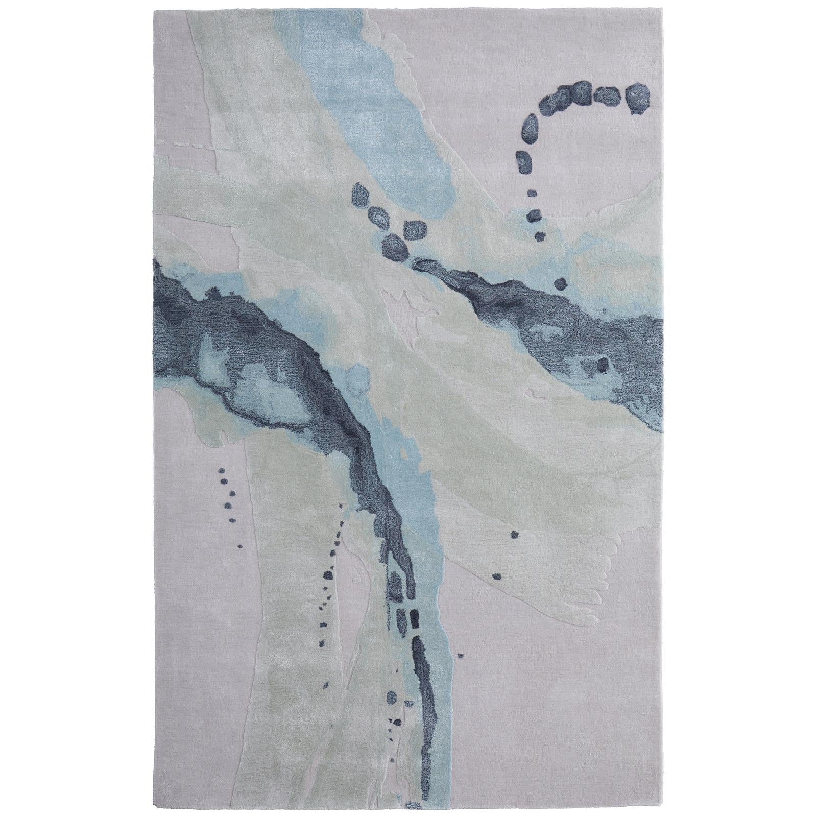 Feizy Kawai 8986F Modern Abstract Rug in Green/Blue/Ivory