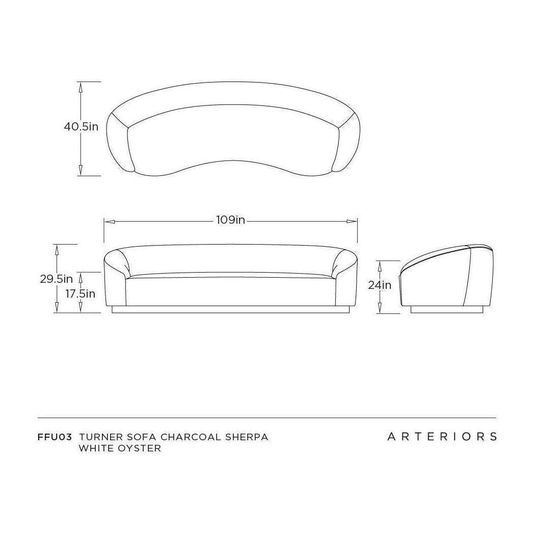 Arteriors Turner Sofa Charcoal Sherpa White Oyster Clearance