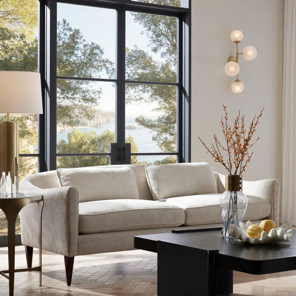 Arteriors Vincent Sofa Textured Ivory Dark Walnut