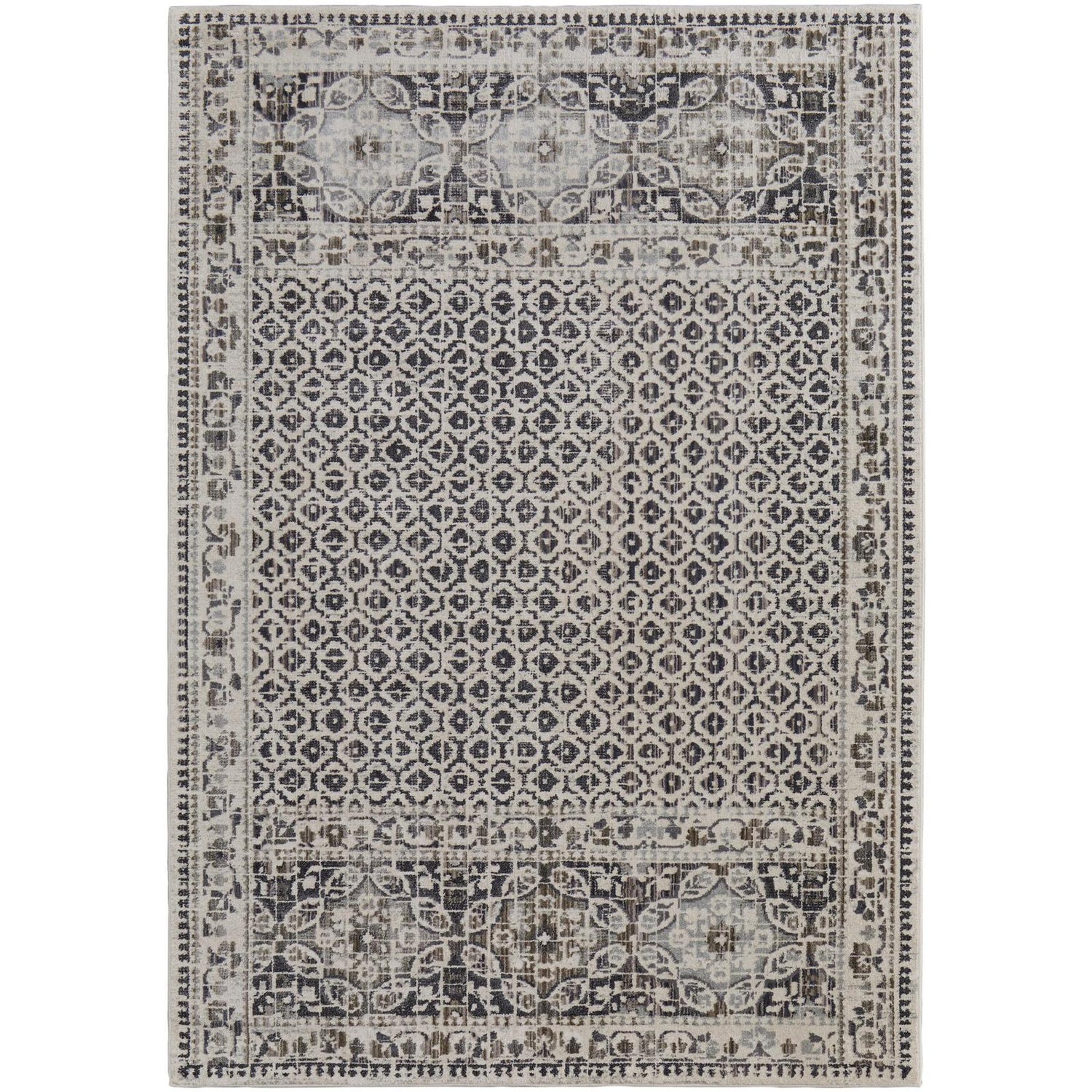 Feizy Kano 3874F Transitional Distressed Rug in Ivory/Taupe/Gray