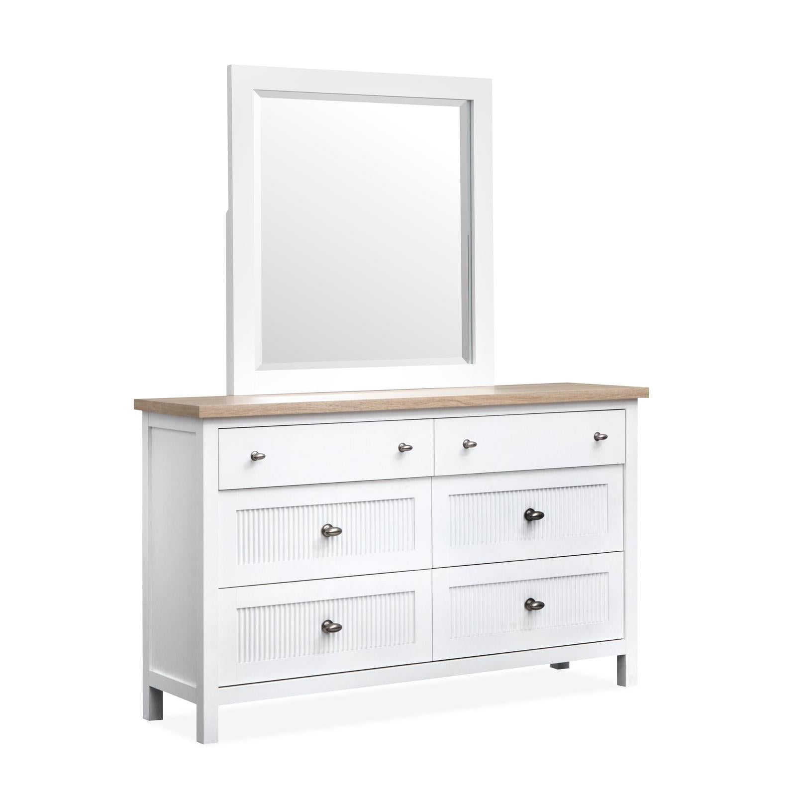 Salt Life Home Windmill Harbour White Whisp and Sand Double Drawer Dresser with Portrait Mirror Sale