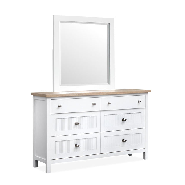 Salt Life Home Windmill Harbour White Whisp and Sand Double Drawer Dresser with Portrait Mirror