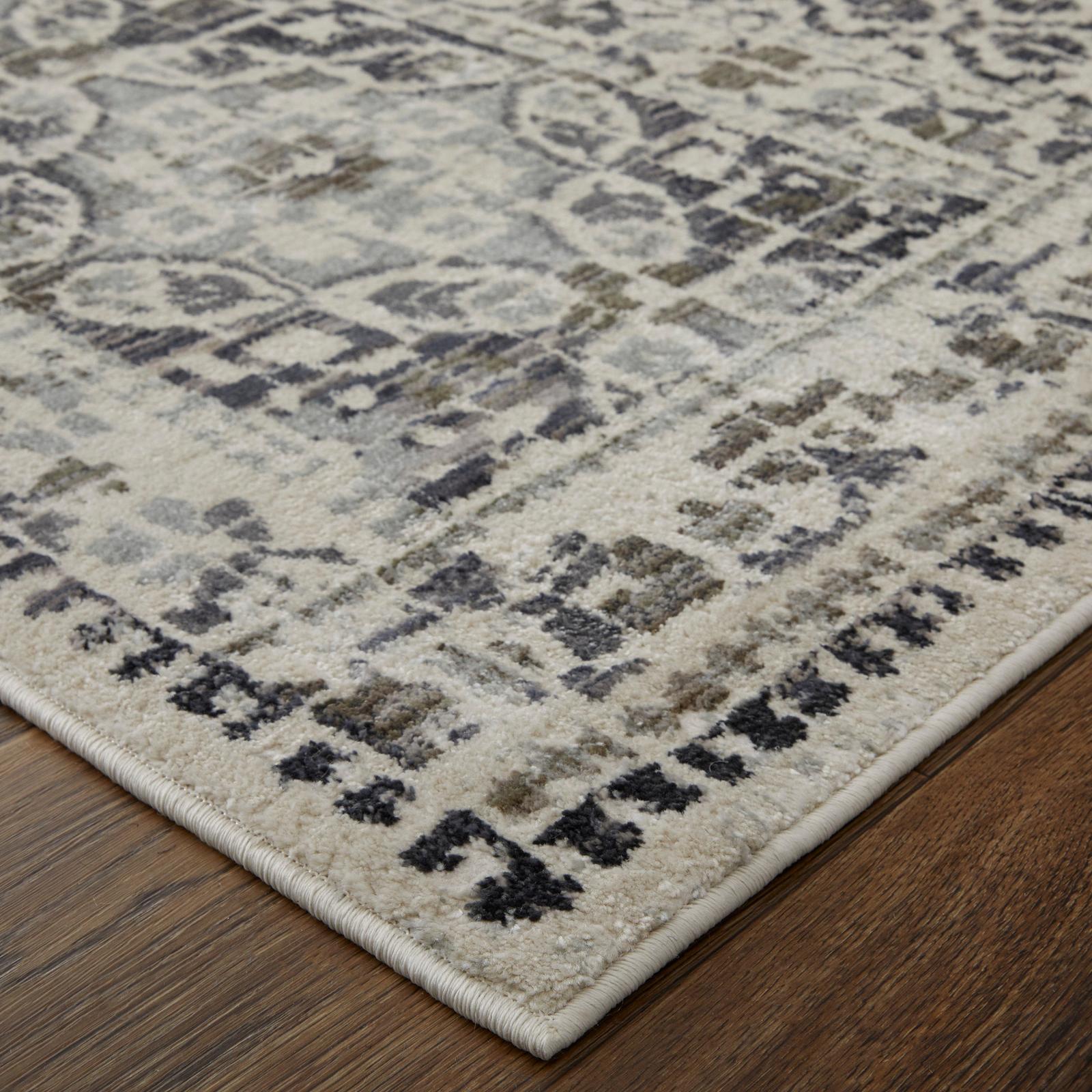 Feizy Kano 3874F Transitional Distressed Rug in Ivory/Taupe/Gray
