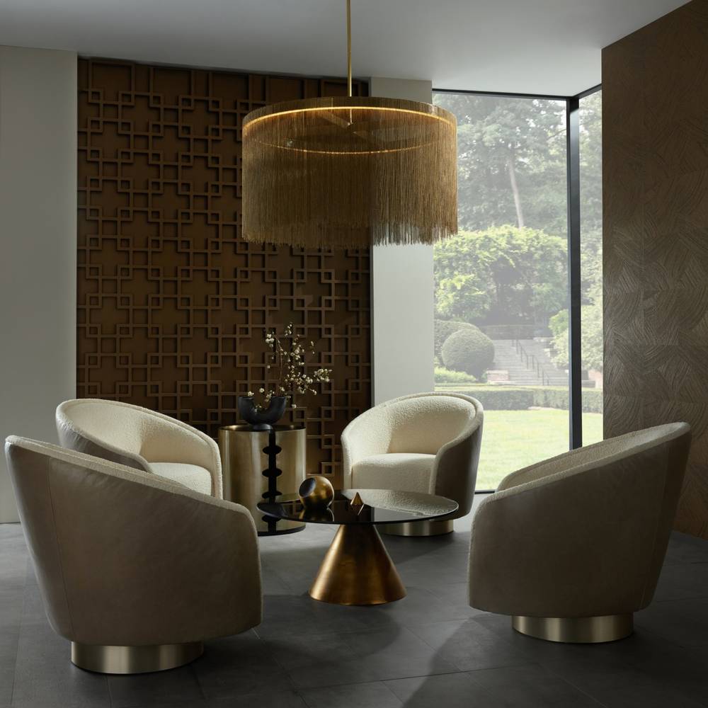 Arteriors Aljona Swivel Chair Cream Sherpa Oyster Leather