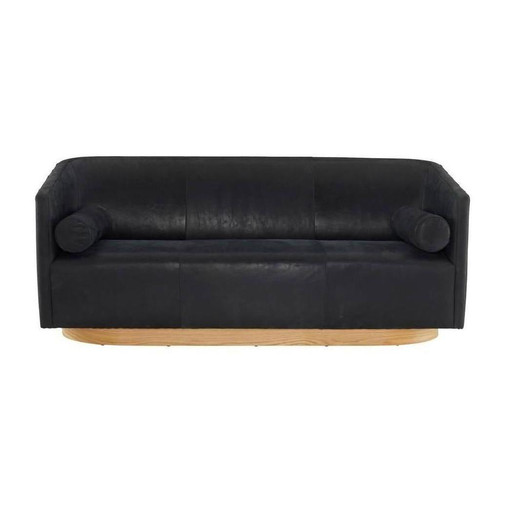 Arteriors Huxley Sofa Noir Leather White Oyster