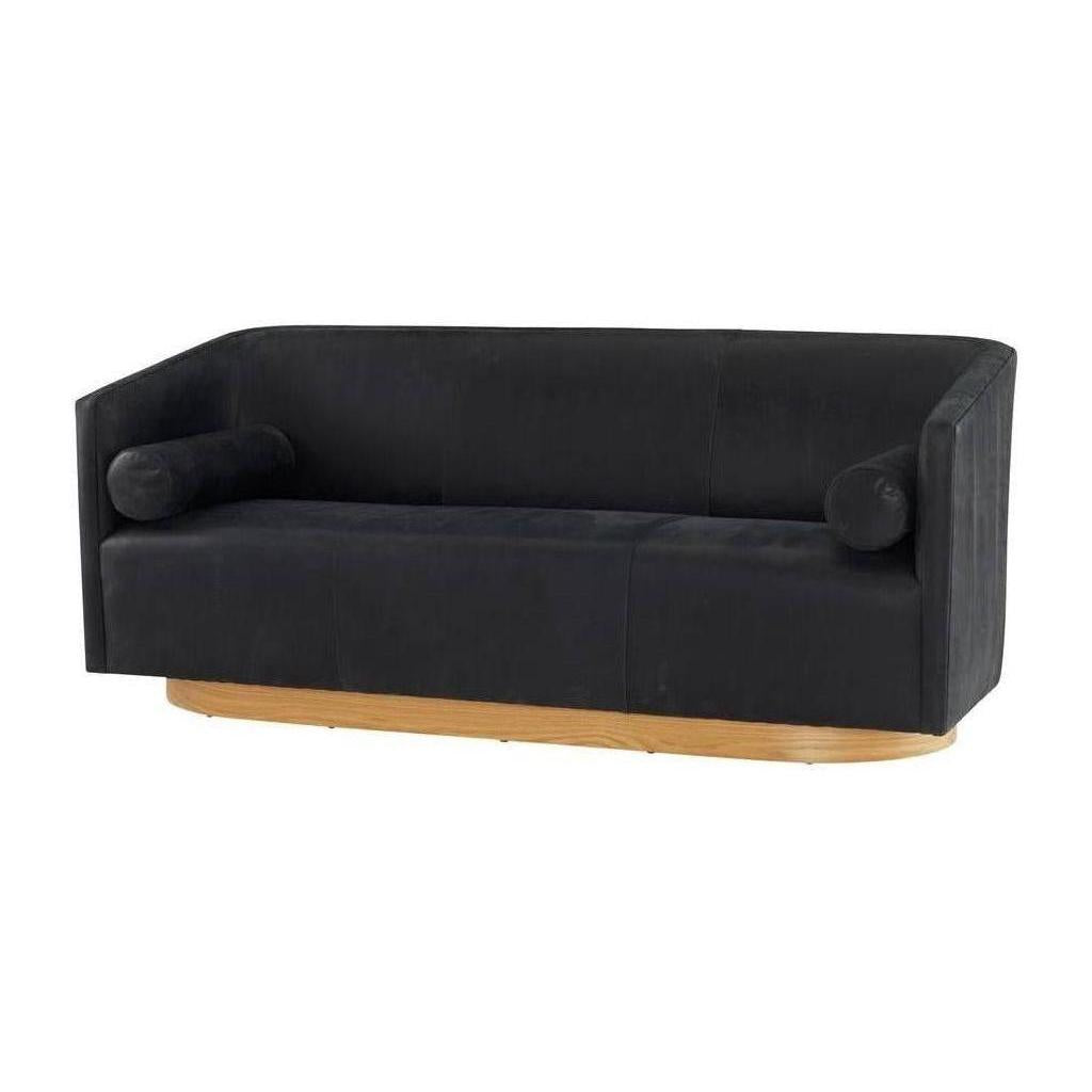 Arteriors Huxley Sofa Noir Leather White Oyster