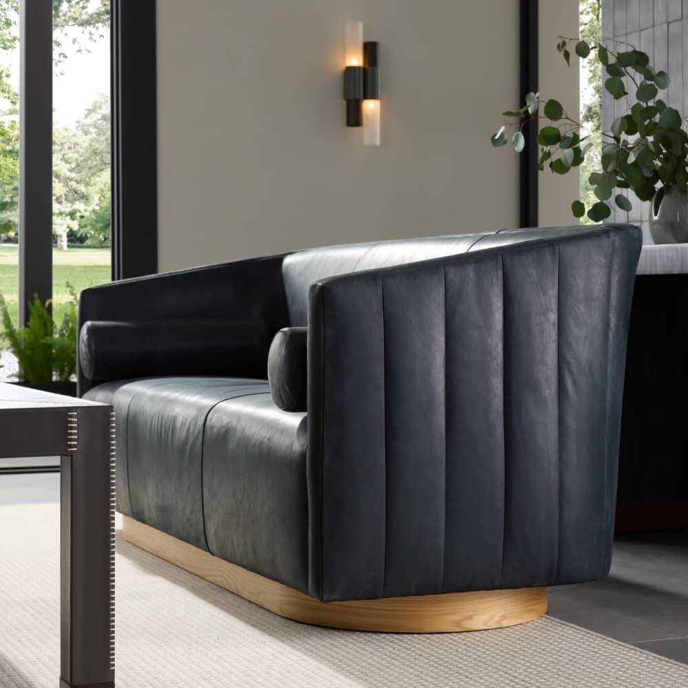 Arteriors Huxley Sofa Noir Leather White Oyster