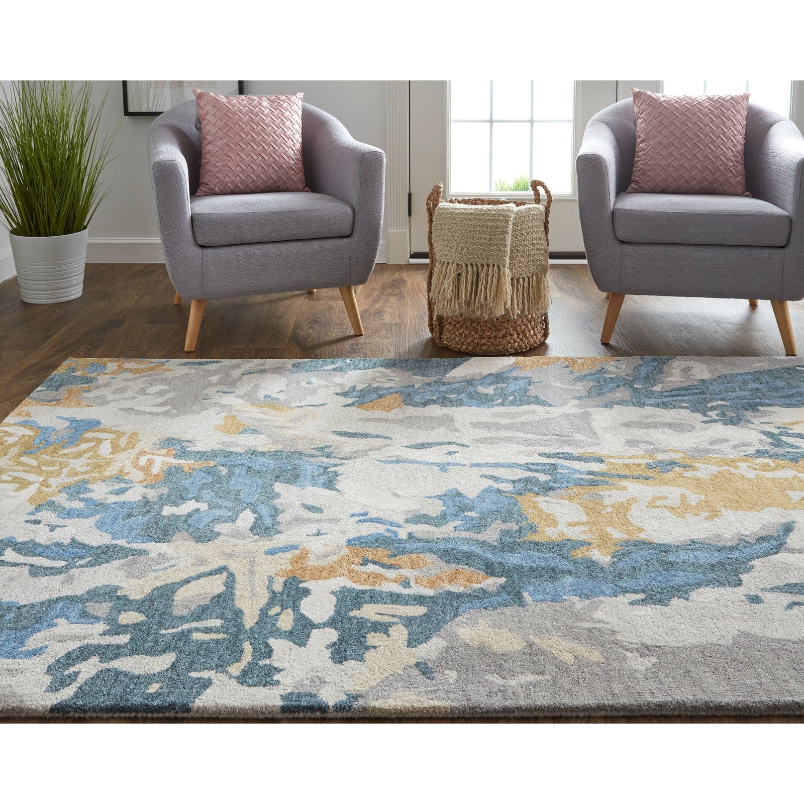 Feizy Everley 8645F Modern Abstract in Gray/Blue/Gold