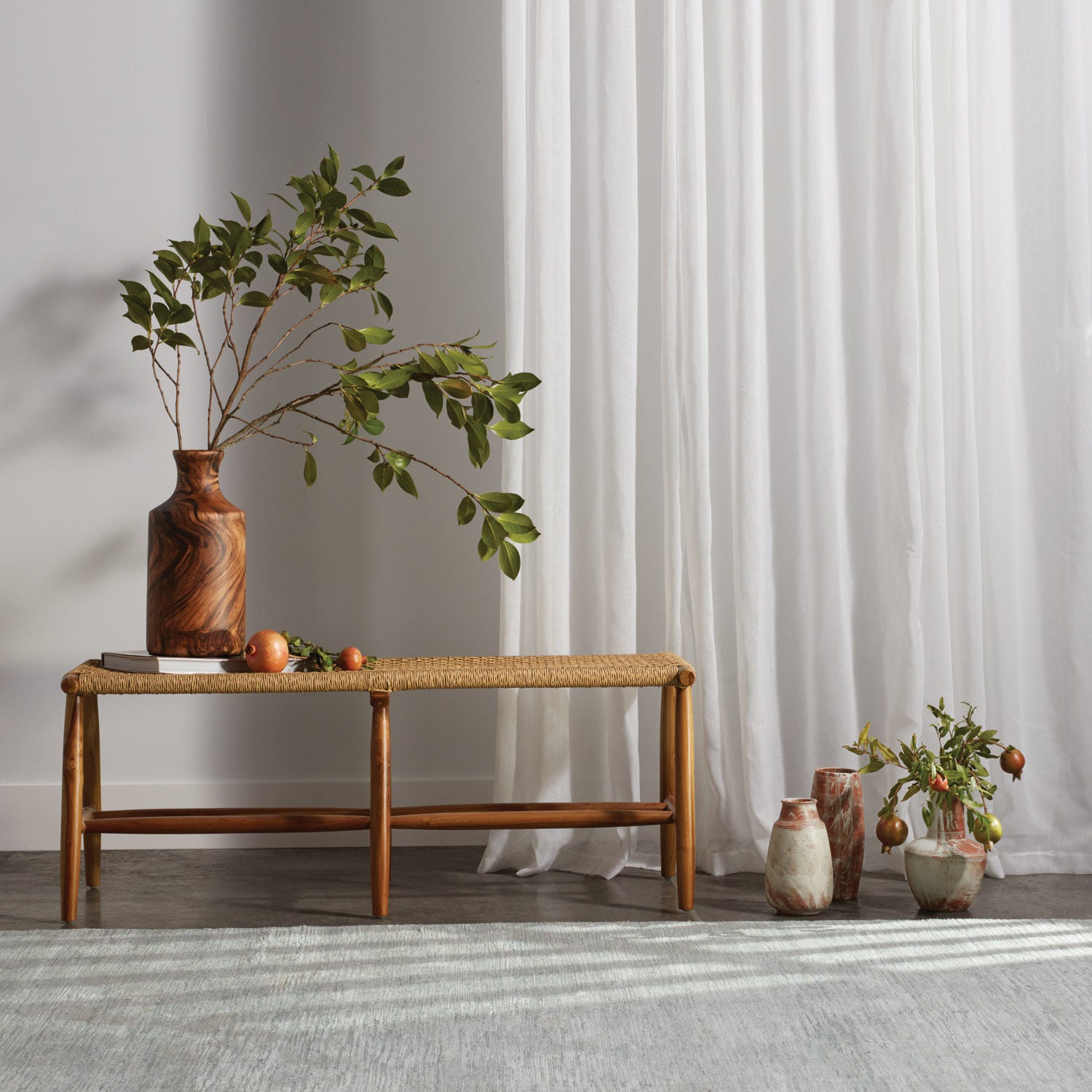 Corenne Handwoven Teak Accent Bench