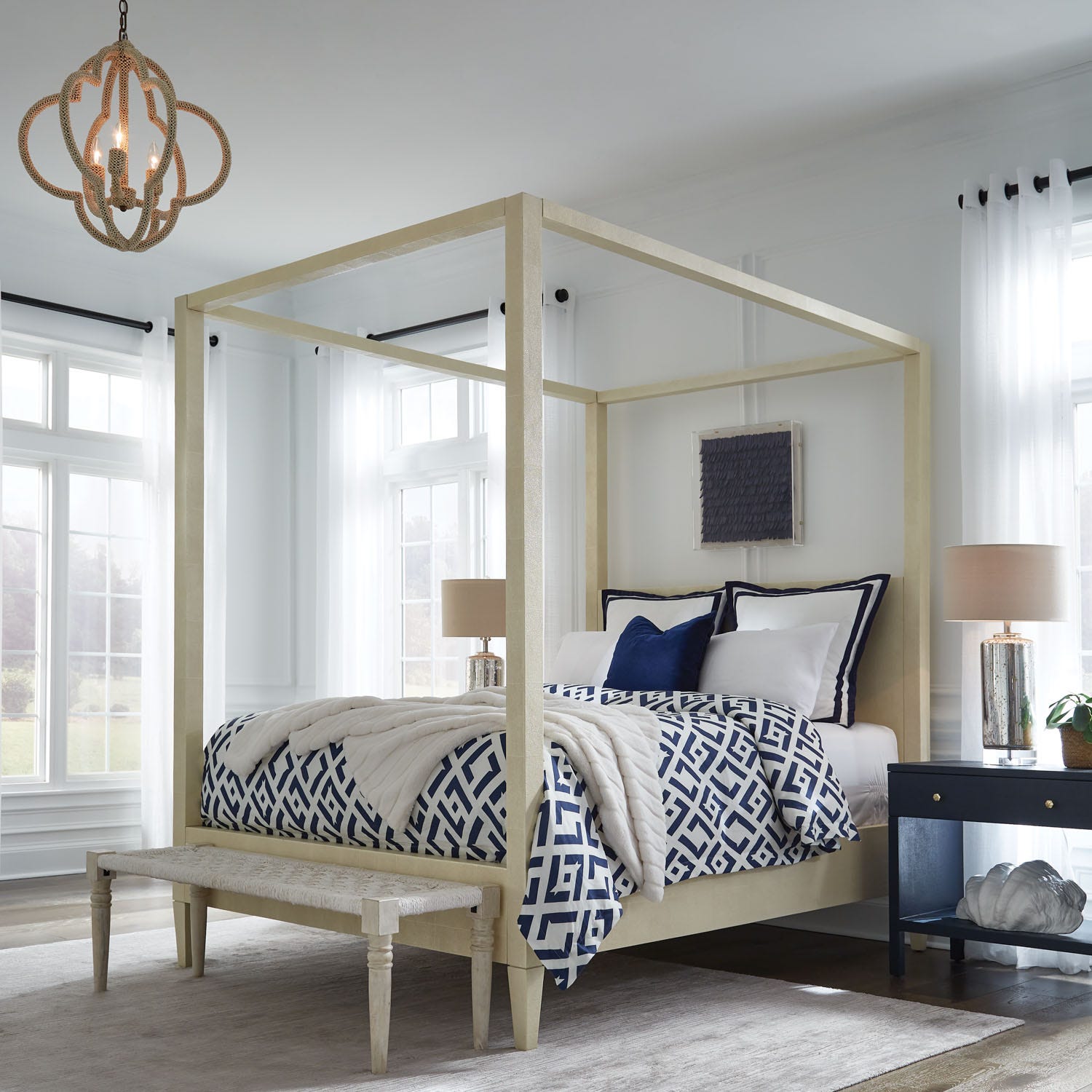 Nico White Fabric Bench