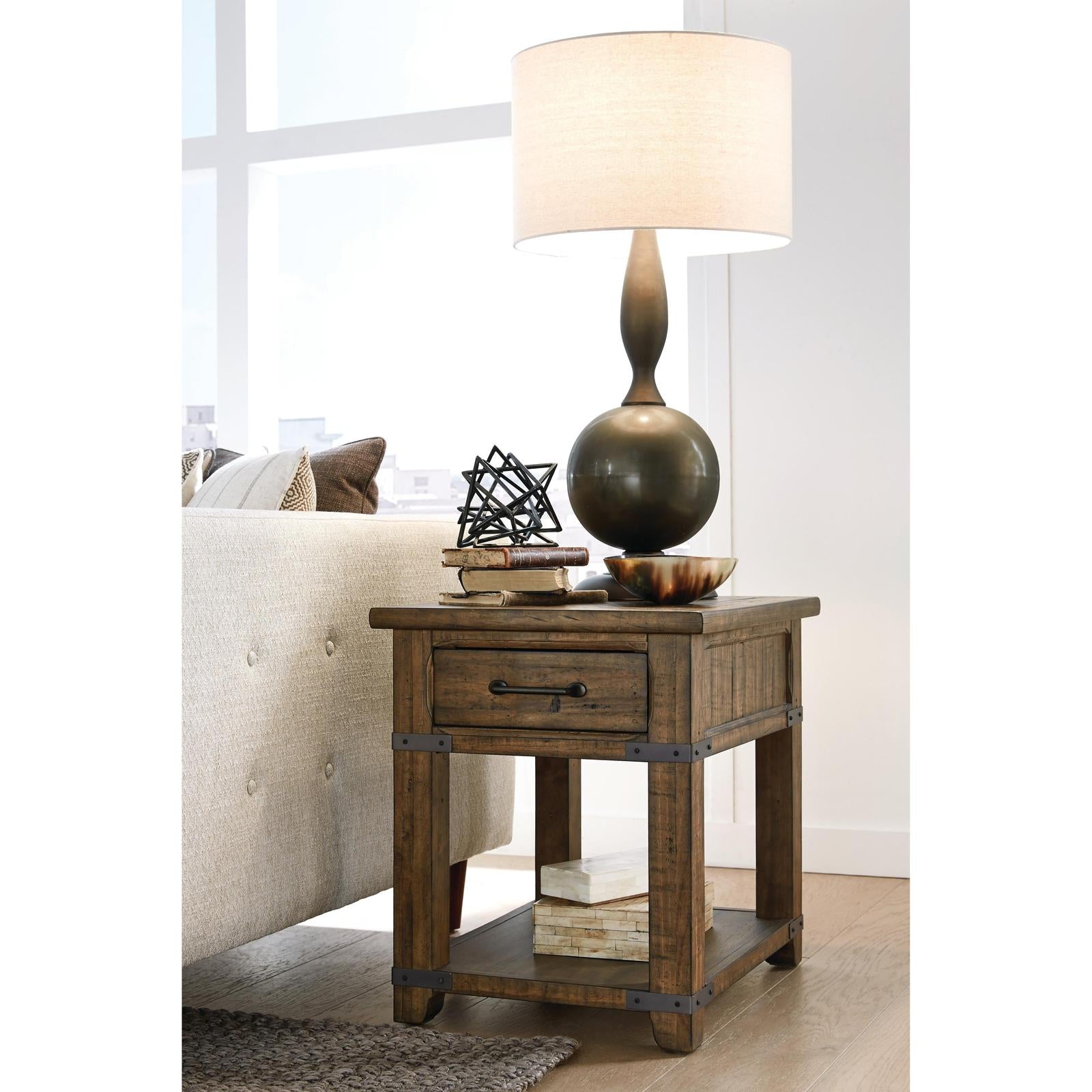 Magnussen Home Chesterfield Farmhouse Timber Rectangular End Table