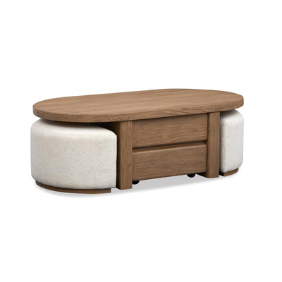 Magnussen Home Hayden Golden Oat Lift Top Storage Cocktail Table With Casters & 2 Uph.Stools