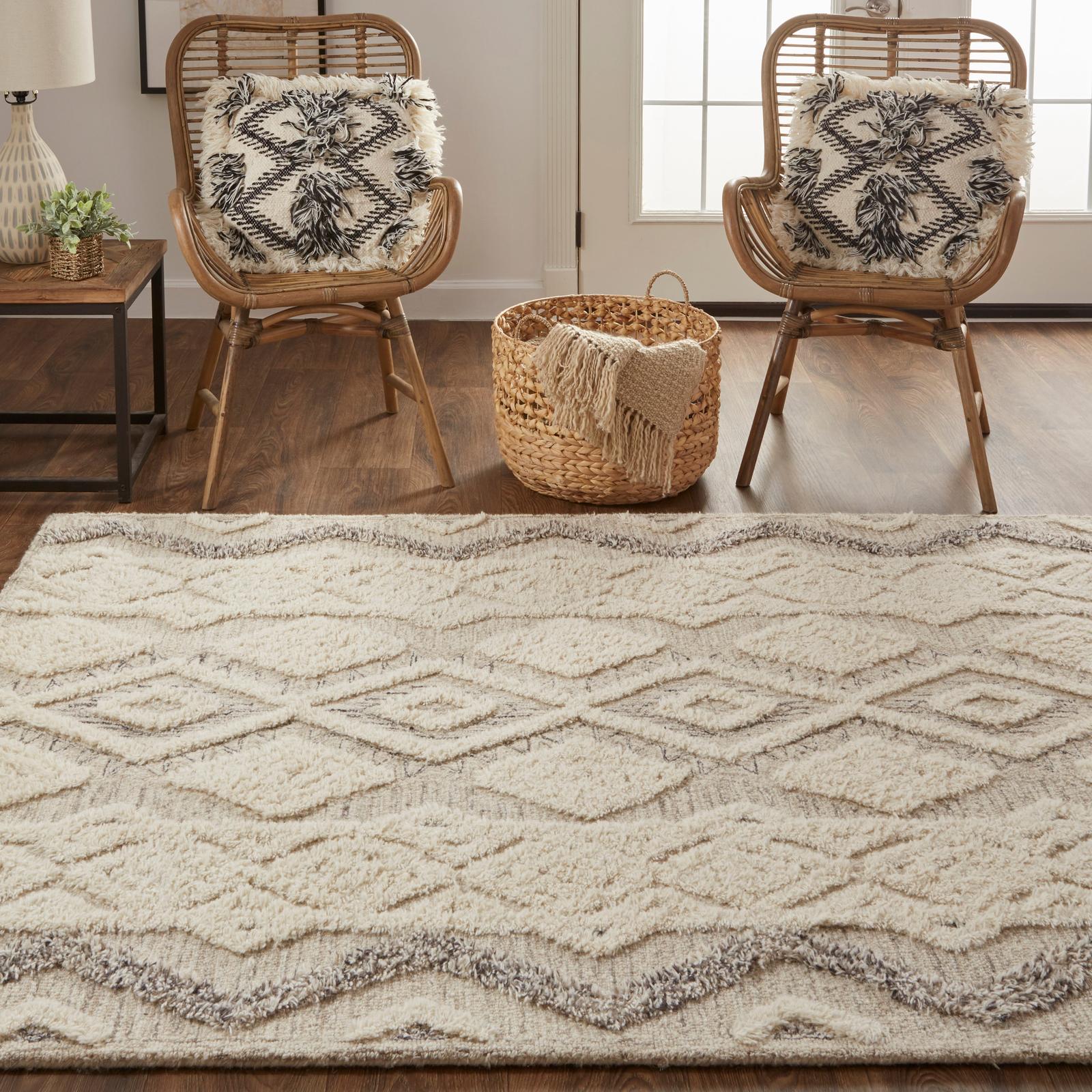 Feizy Anica 8006F Transitional Geometric Rug in Ivory/Taupe/Gray