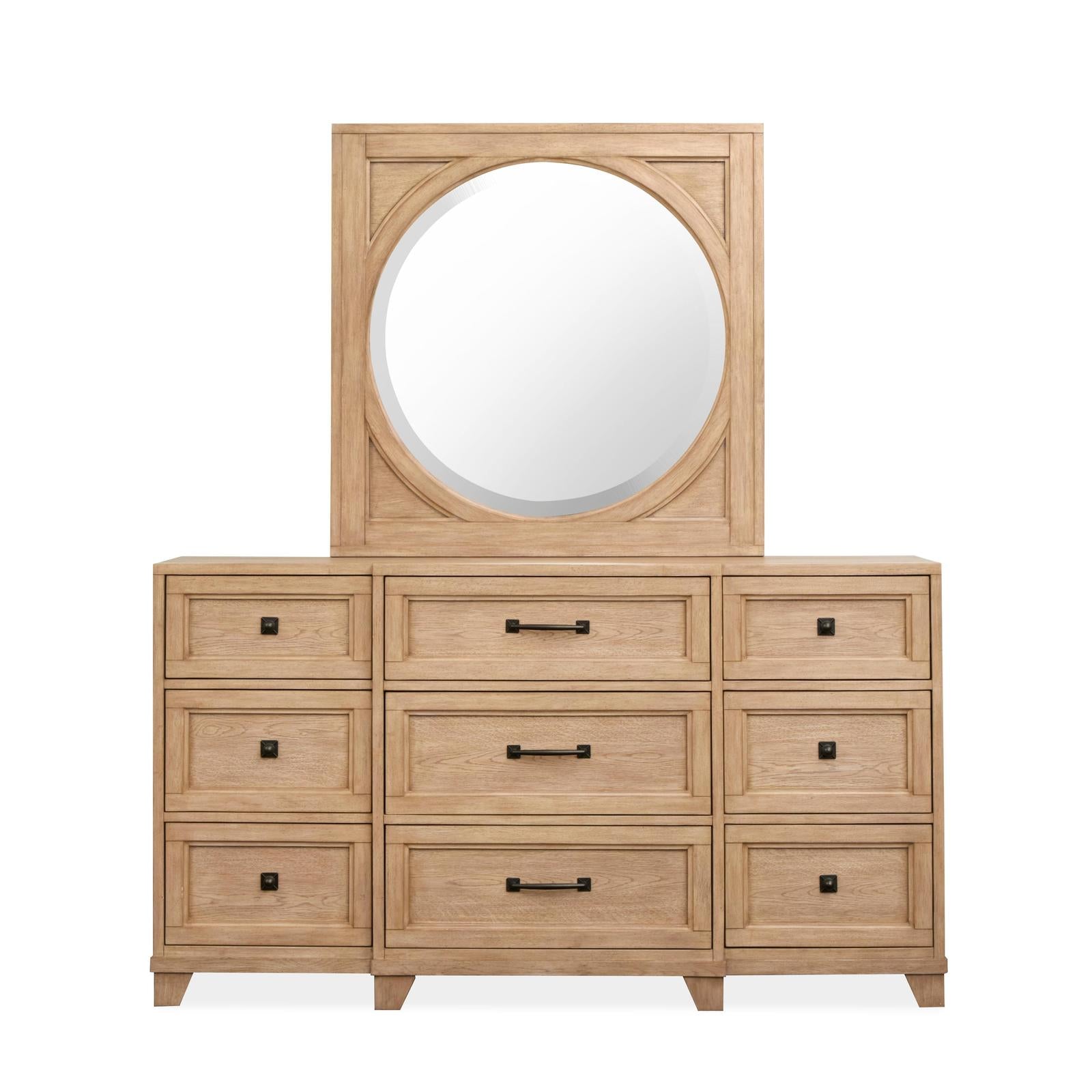 Magnussen Home Coventry Honey Wheat Drawer Dresser With Square Mirror