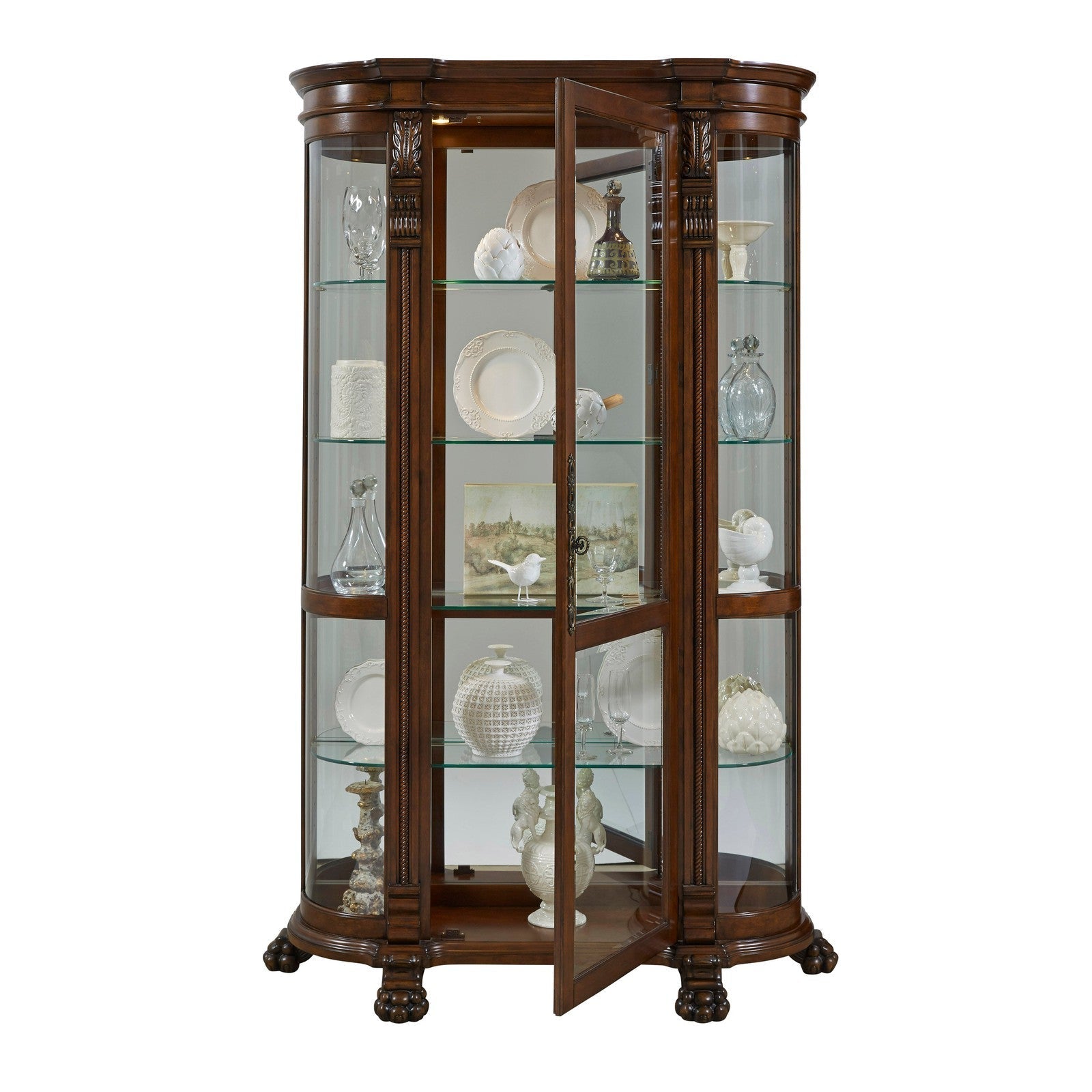 Pulaski Furniture PFC Curios Lighted Curio Curved Front 4 Shelf Cabinet