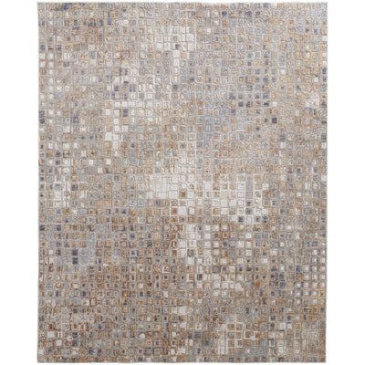 Feizy Laina 39G0F Transitional Geometric in Tan/Ivory/Blue