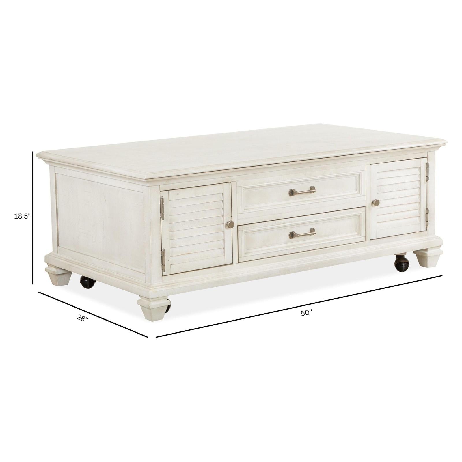 Magnussen Home Newport Alabaster Lift Top Storage Cocktail Table With Casters 