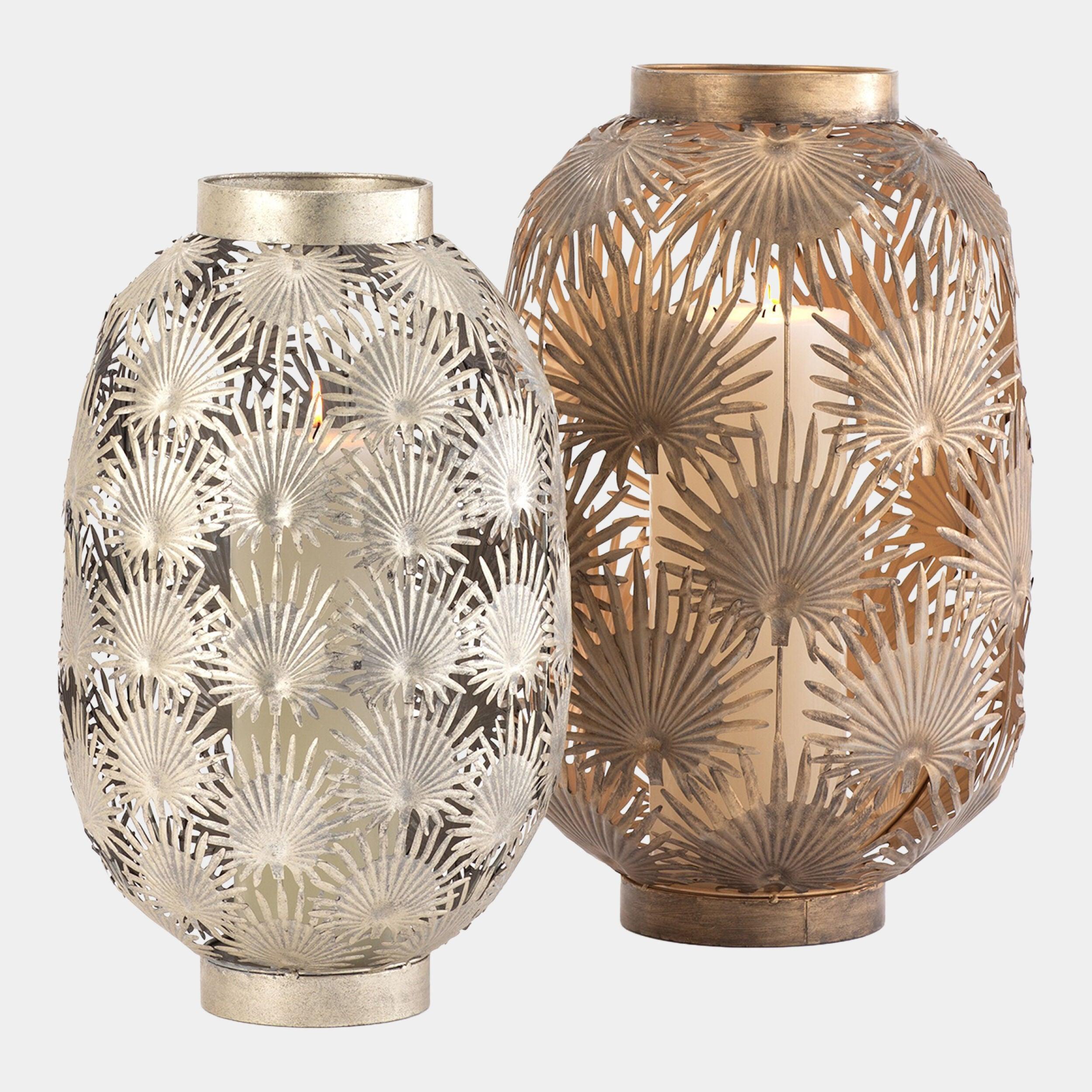 Global Views Tropical Palm Leaf Nickel Lantern