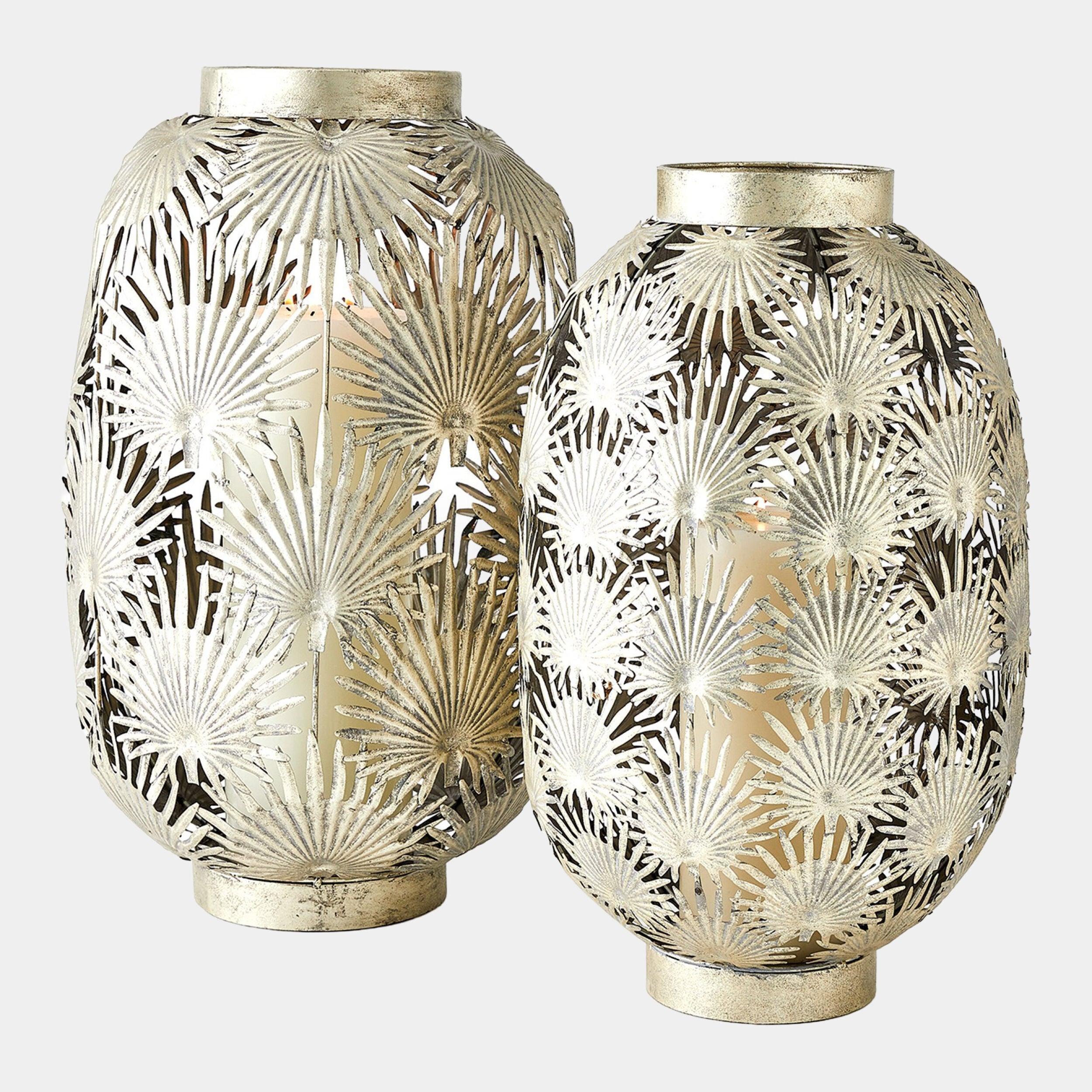 Global Views Tropical Palm Leaf Nickel Lantern