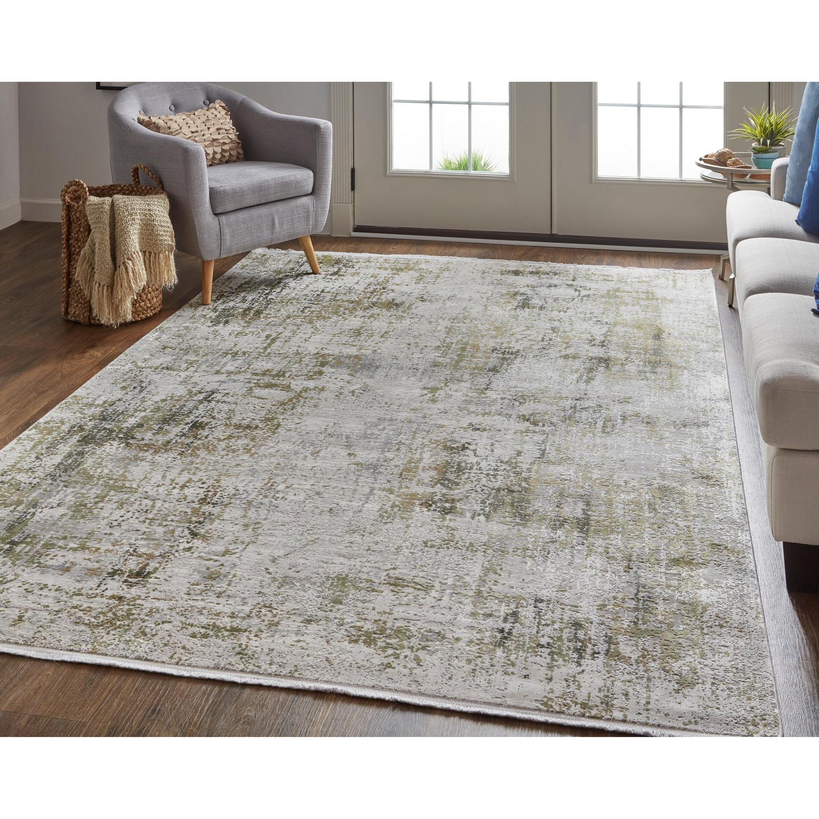 Feizy Cadiz 39FXF Modern Abstract Rug in Green/Gray/Ivory