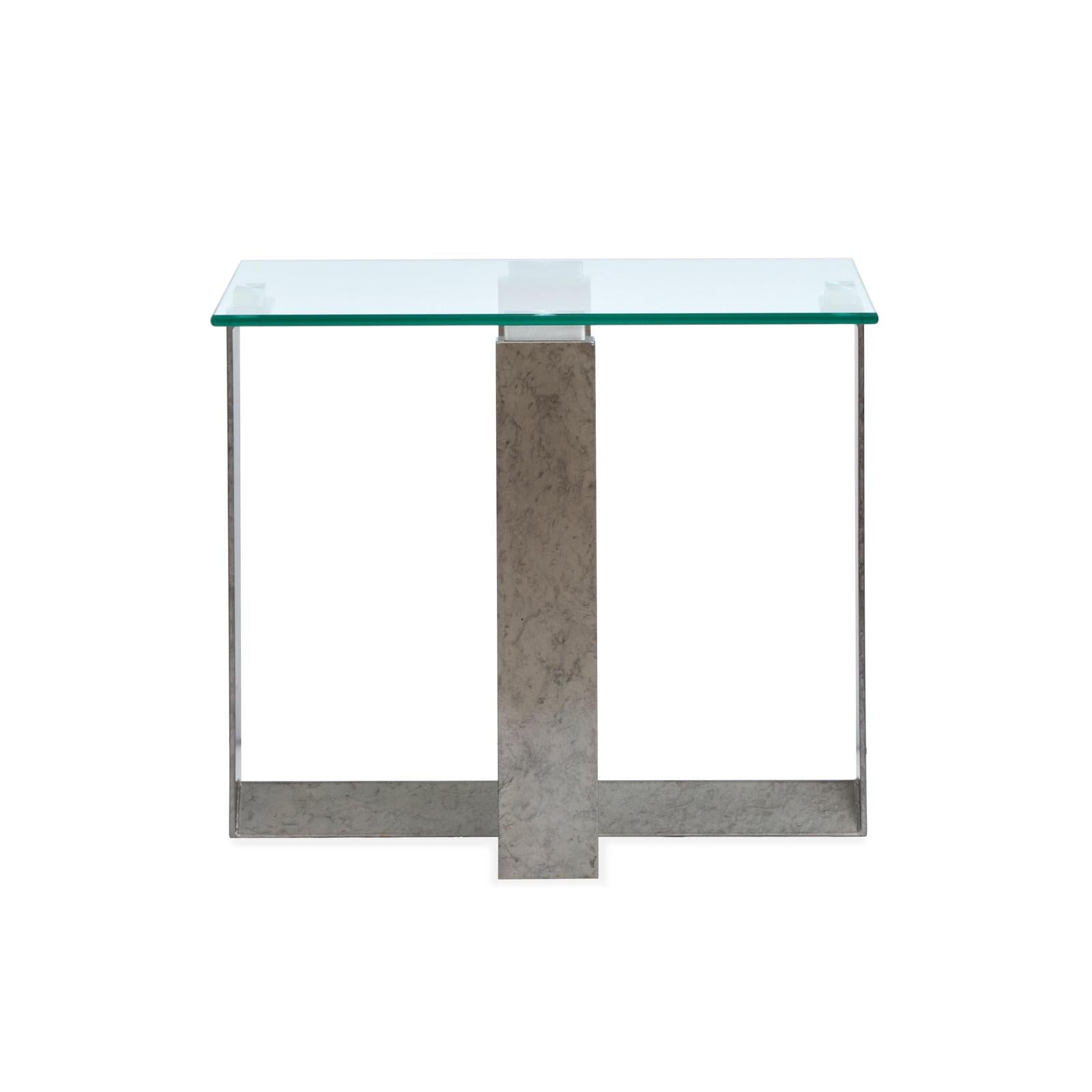 Magnussen Home Holden Aged Pewter & Chrome Pucks Rectangular End Table