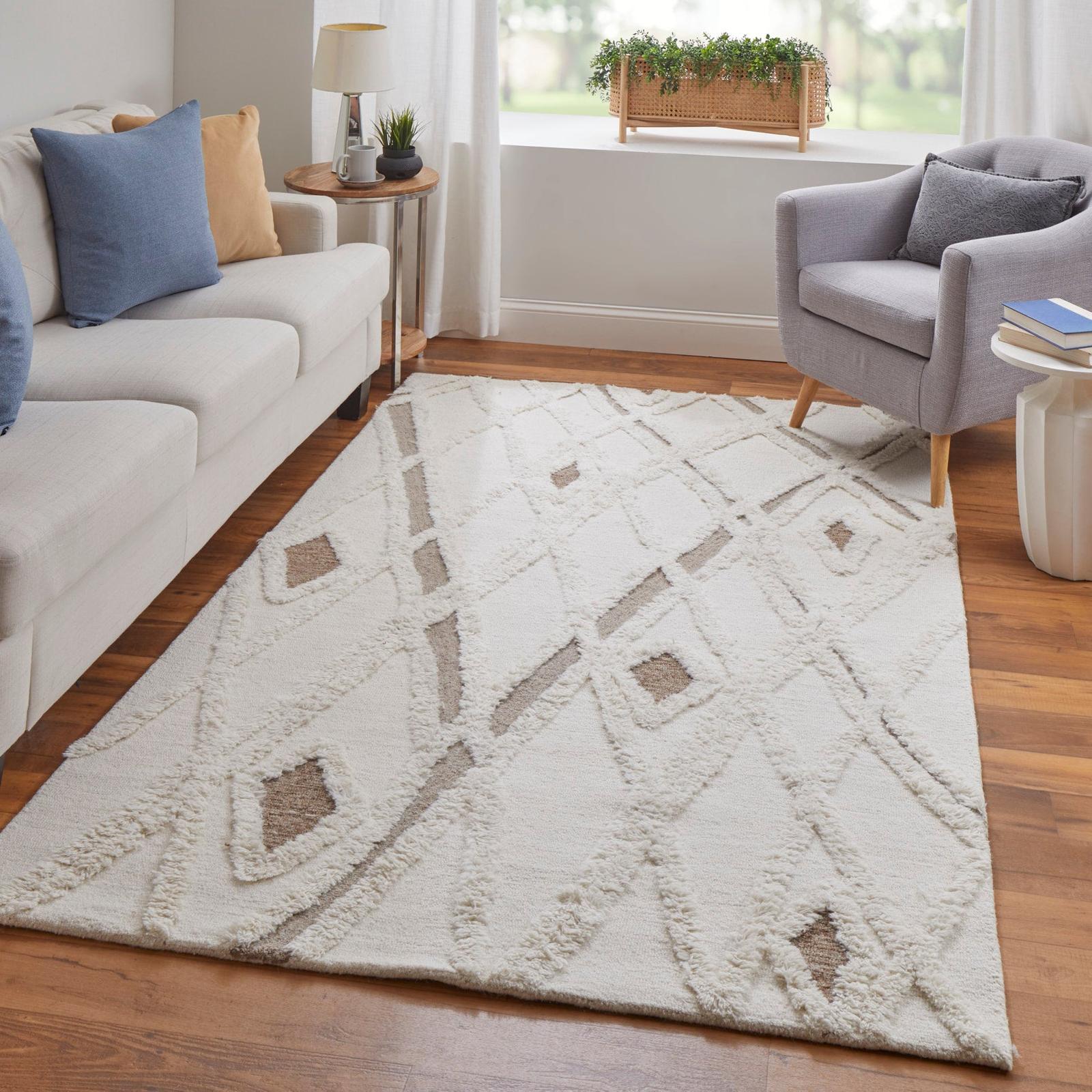 Feizy Anica 8008F Transitional Geometric Rug in Ivory/Taupe/Brown