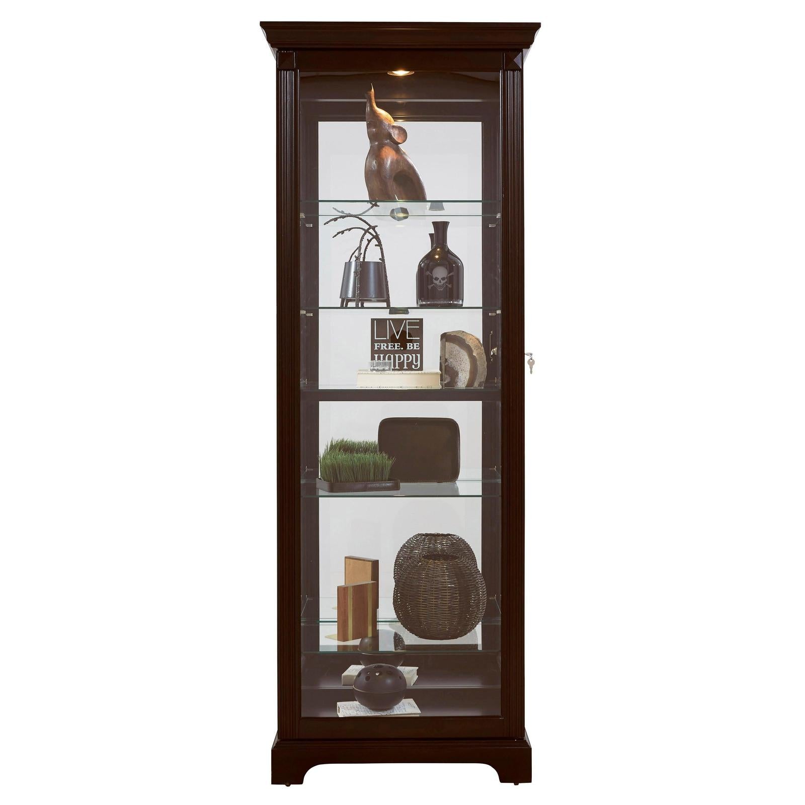 Pulaski Curios Deep Cherry Brown Locking Slide Door 5 Shelf Curio Cabinet
