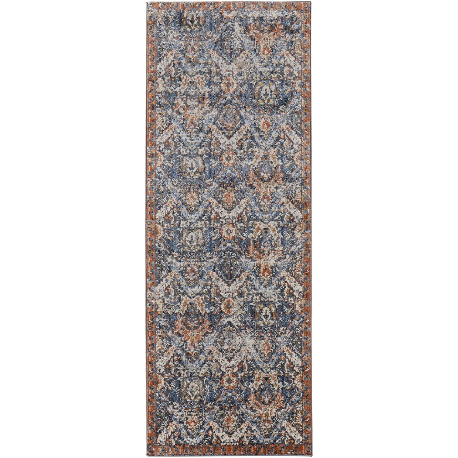 Feizy Kaia 39HRF Transitional Floral & Botanical in Blue/Orange/Ivory