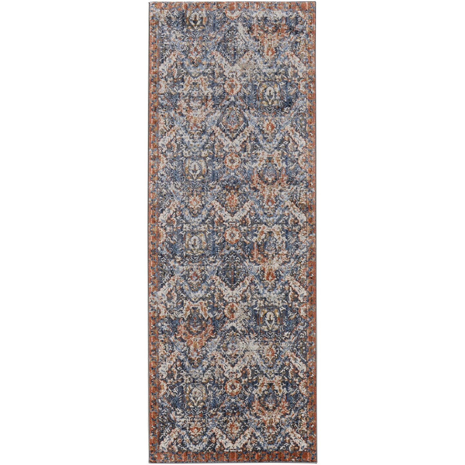 Feizy Kaia 39HRF Transitional Floral & Botanical in Blue/Orange/Ivory