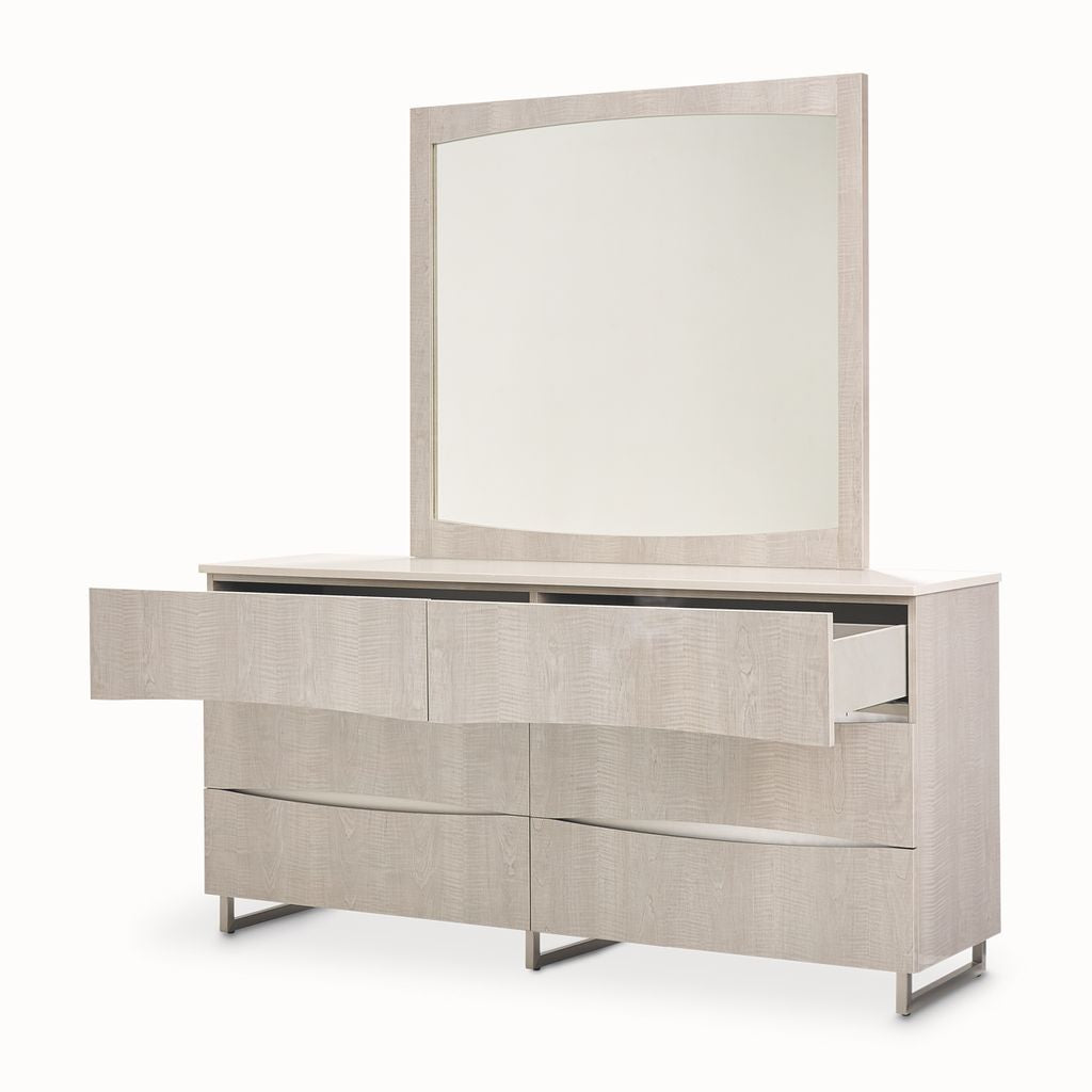 Michael Amini Marin Dresser with Mirror Set - Greige