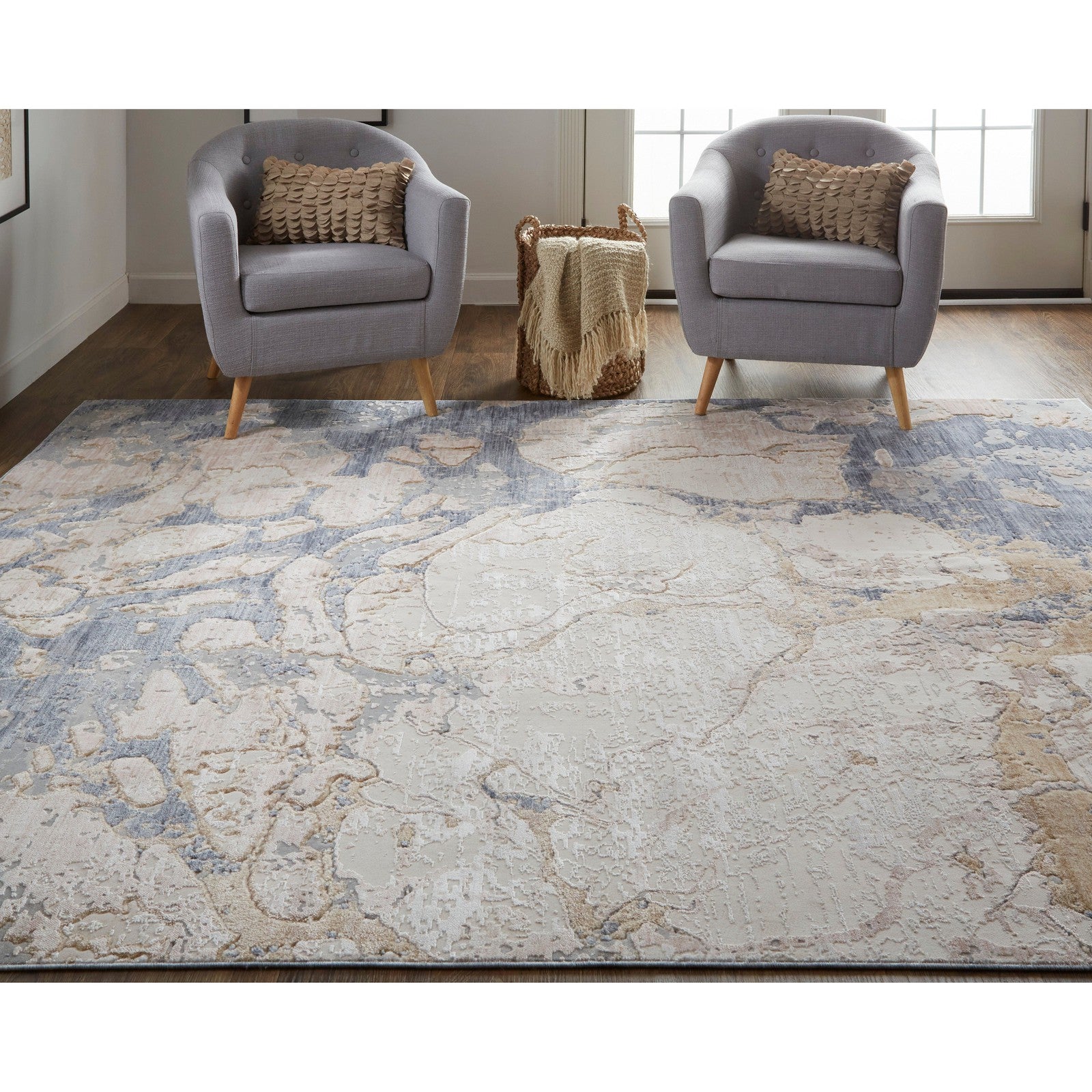Feizy Laina 39G8F Transitional Abstract in Tan/Blue