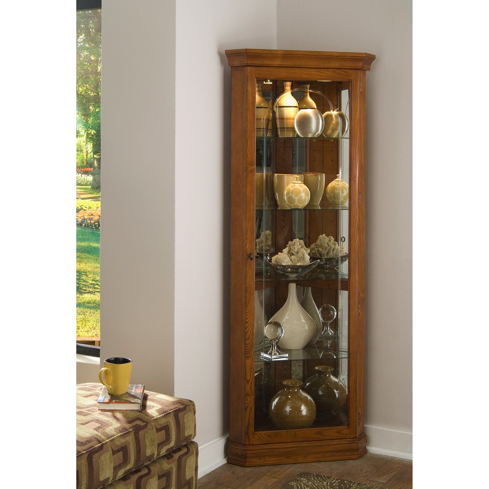 Pulaski Furniture PFC Curios Mirrored 4 Shelf Corner Curio Cabinet