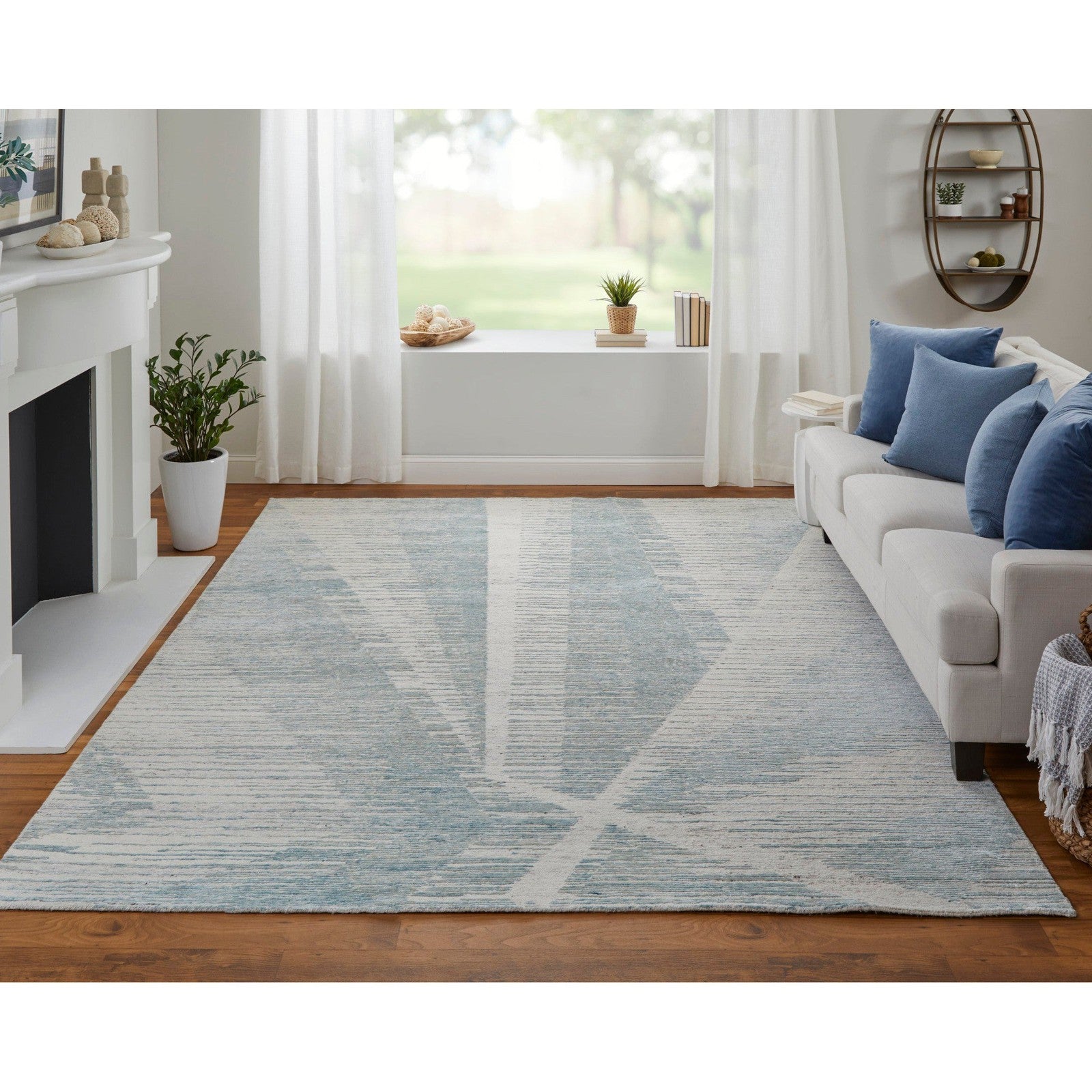 Feizy Brighton 69CHF Modern Abstract in Blue/Ivory/Silver