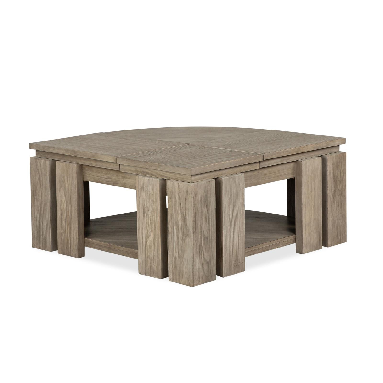 Magnussen Home Conrad Stone Harbor Grey Pie Shaped Lift Top Storage Cocktail Table With Casters