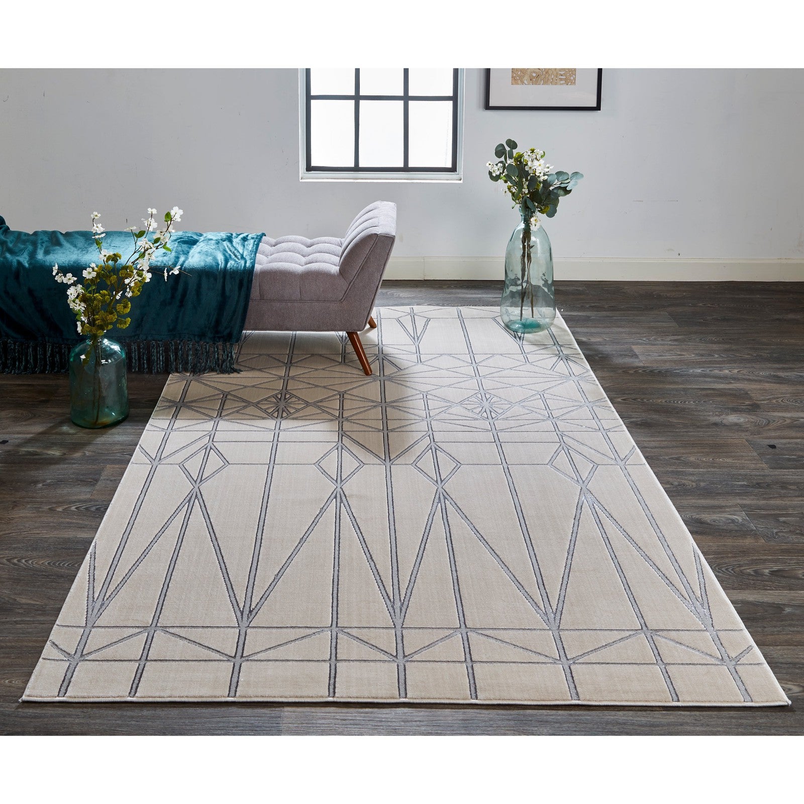 Feizy Micah 3045F Modern Geometric in White/Silver/Gray