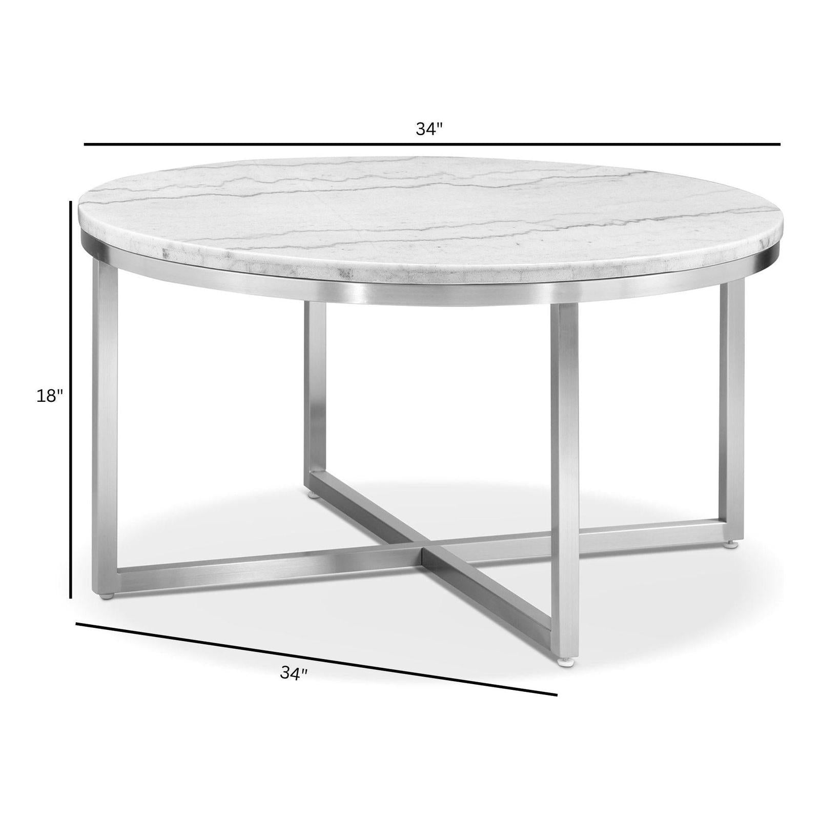 Magnussen Home Esme White Marble And Brushed Nickel Round Cocktail Table
