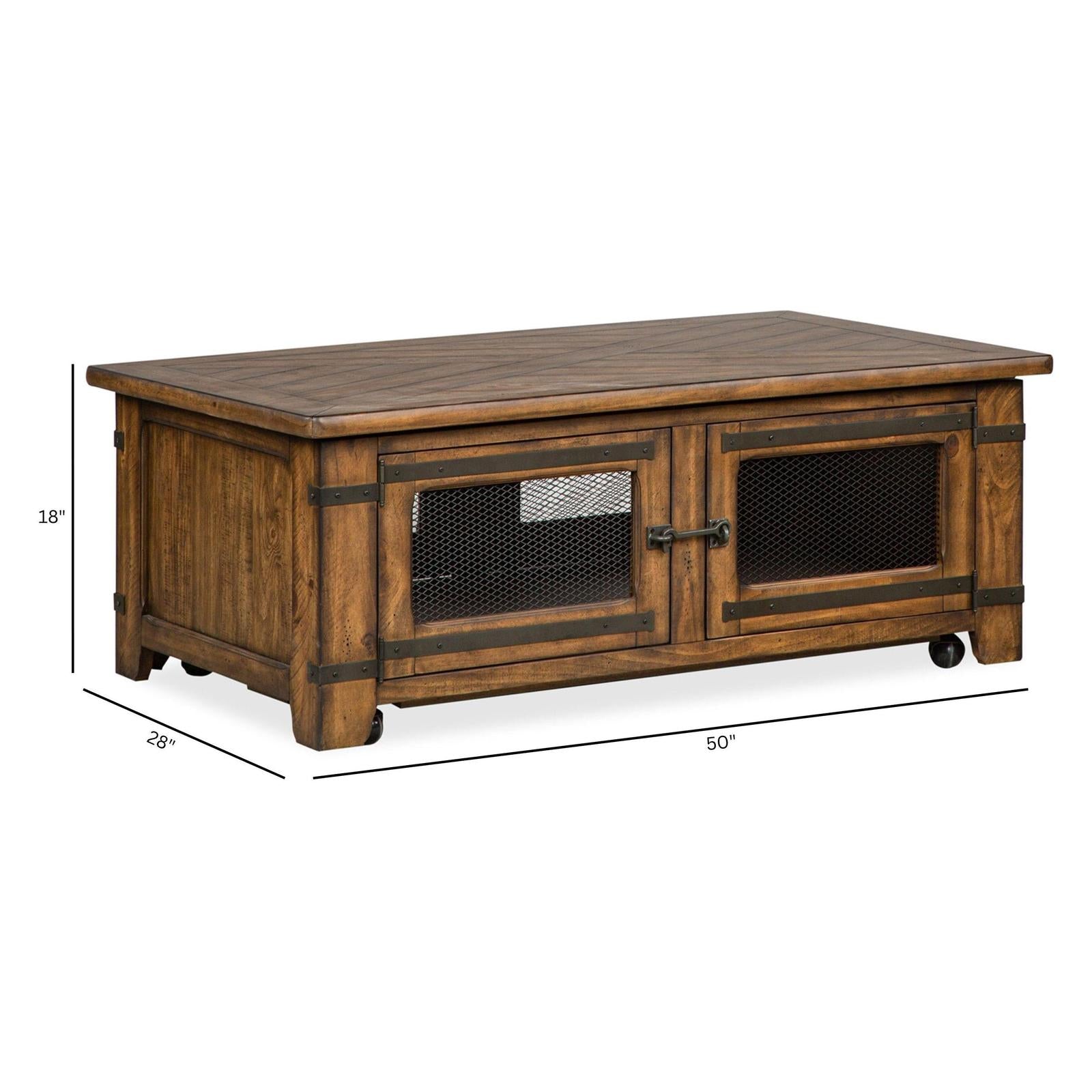 Magnussen Home Chesterfield Farmhouse Timber Lift Top Storage Cocktail Table With Casters