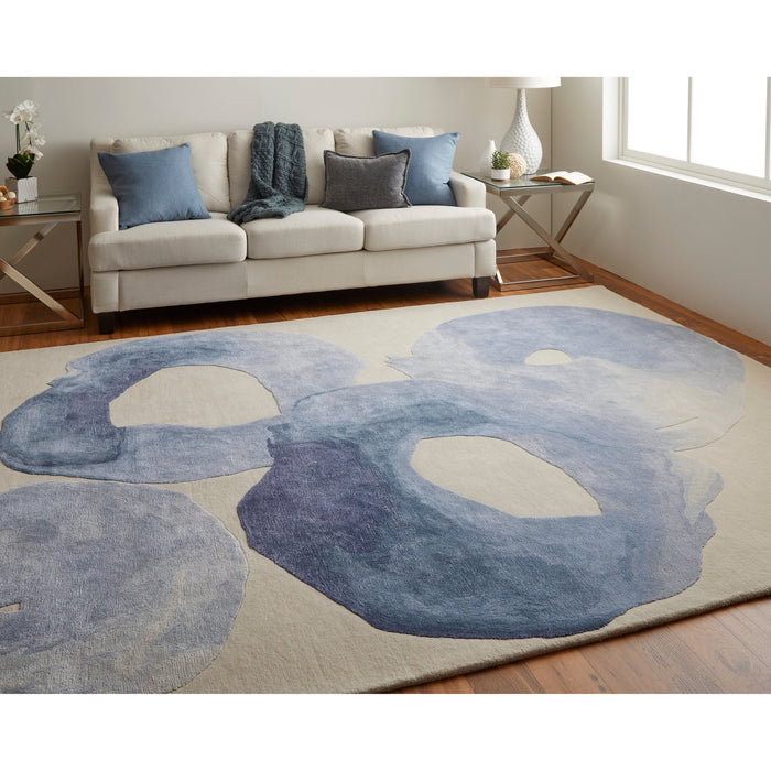 Feizy Anya 8887F Transitional Abstract Rug in Blue/Ivory
