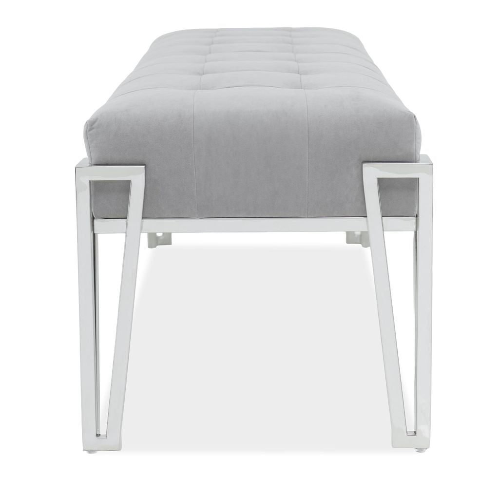 Michael Amini Rose Velvet Accent Bench - Gray/Chrome