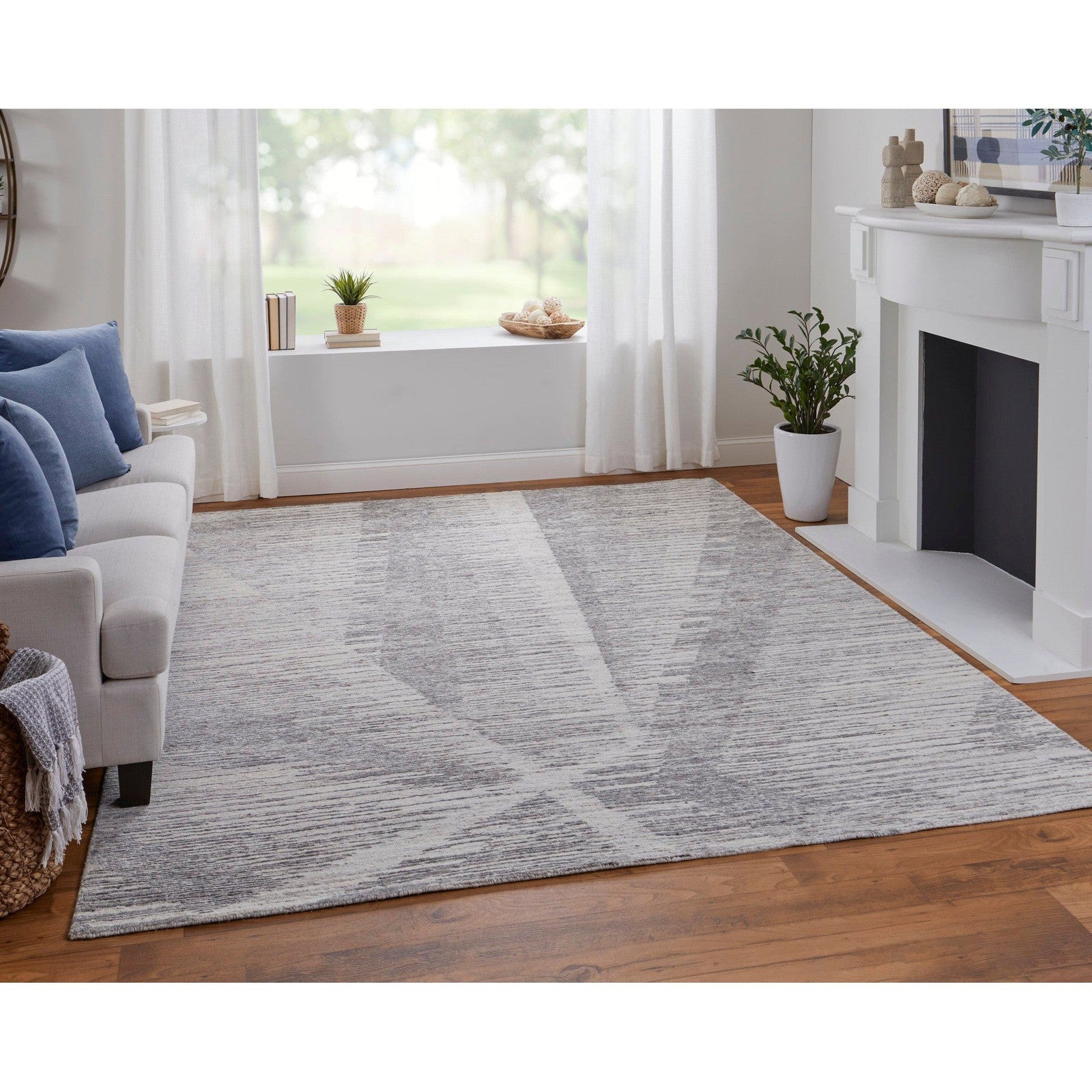 Feizy Brighton 69CHF Modern Abstract in Ivory/Taupe/Silver