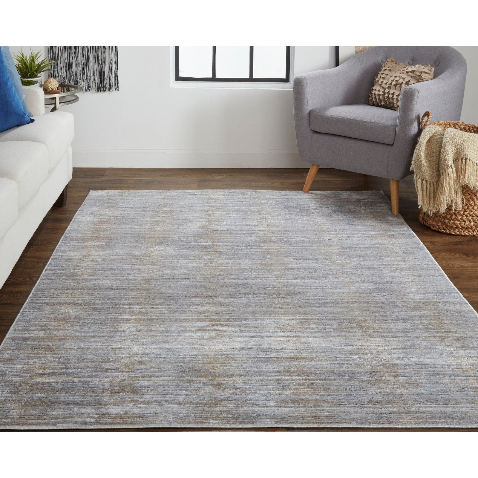 Feizy Laina 39GAF Transitional Distressed in Taupe/Silver/Tan